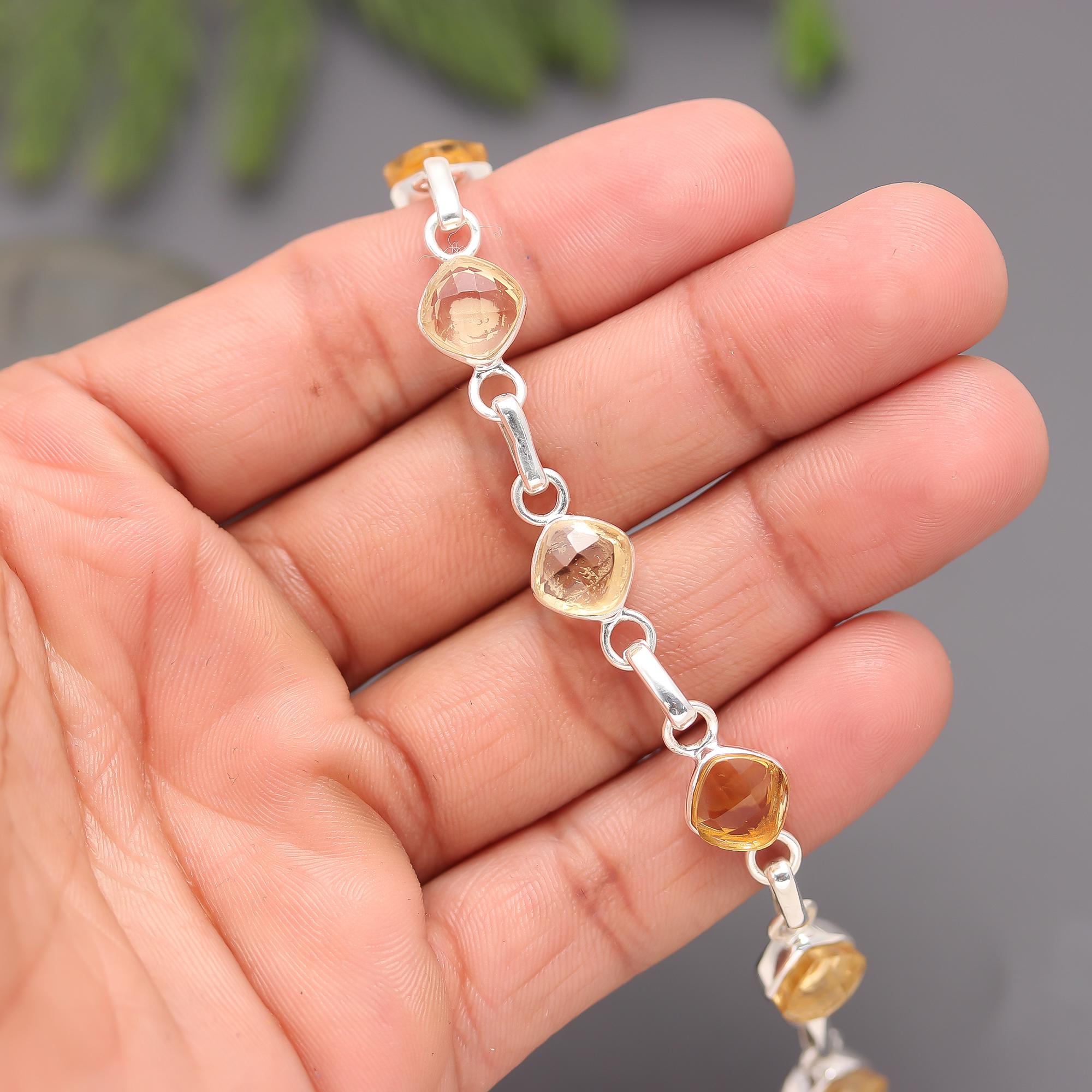 925 Silver Golden Citrine Link Bracelet