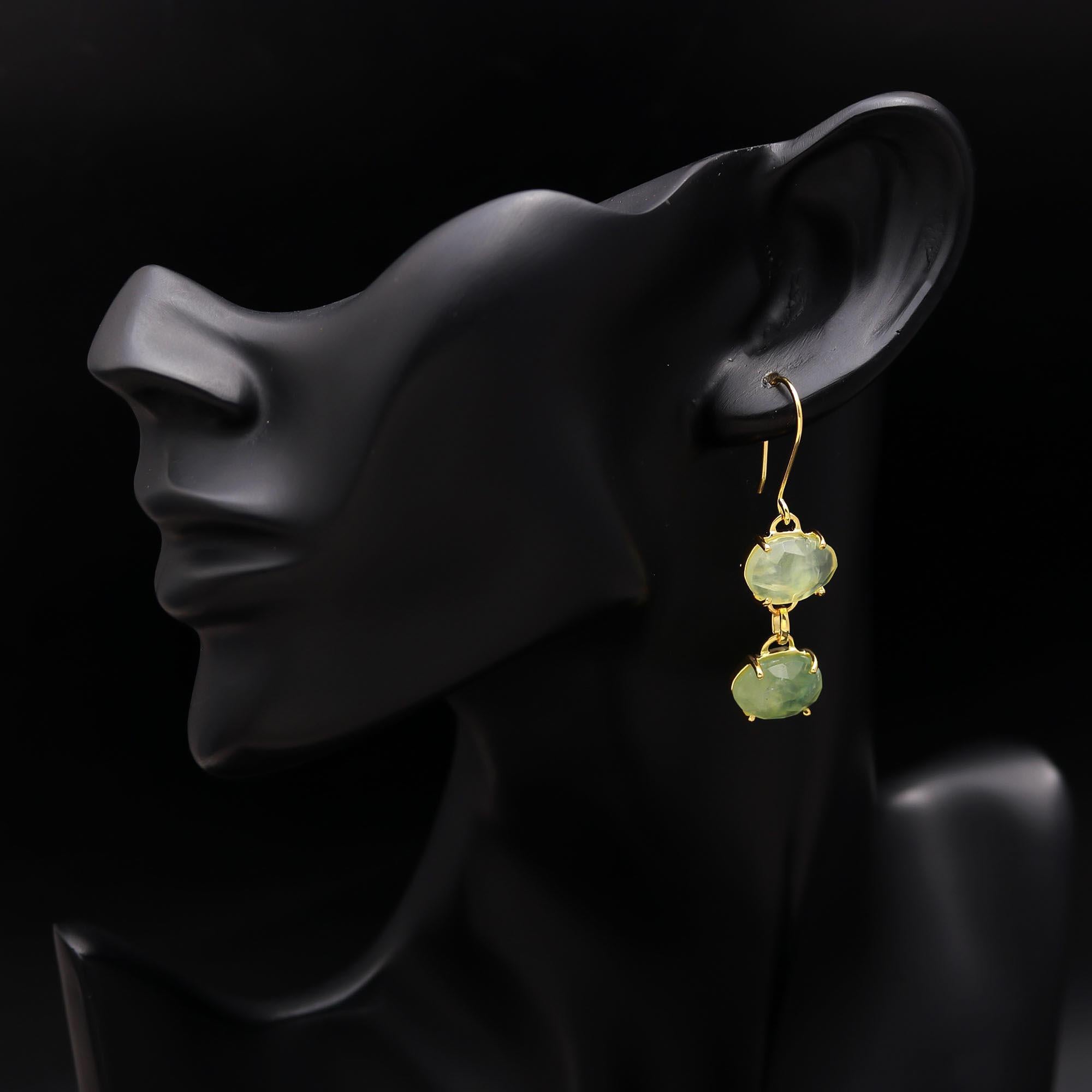 The Mint Cascade: Green Prehnite Triple Drop Earrings