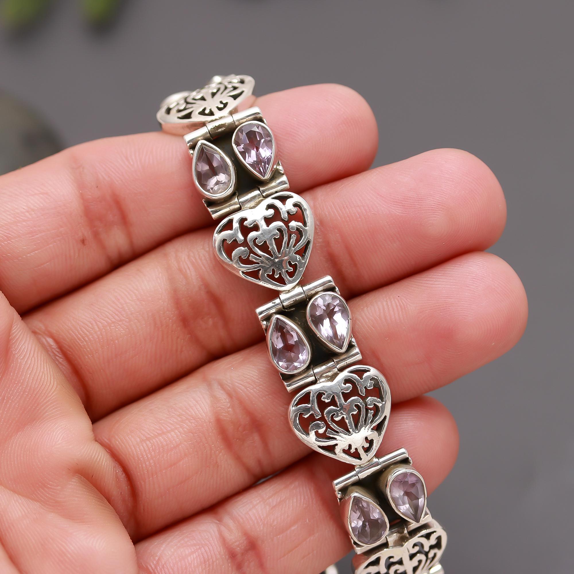 925 Silver Floral Filigree Amethyst Bracelet