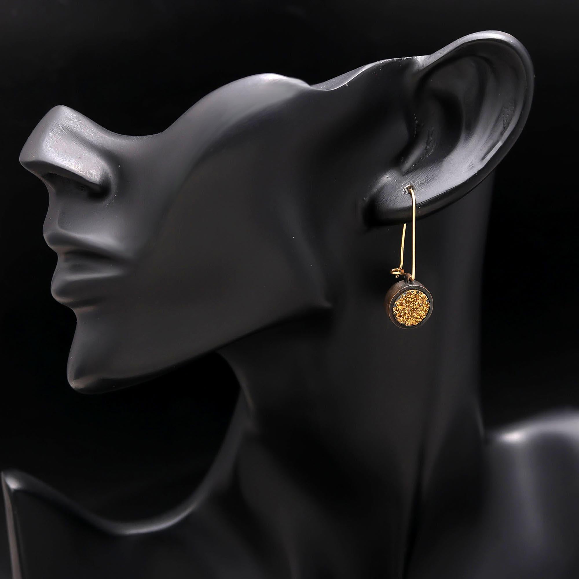 The Golden Stardust: Pyrite Druzy & Oxidized Earrings