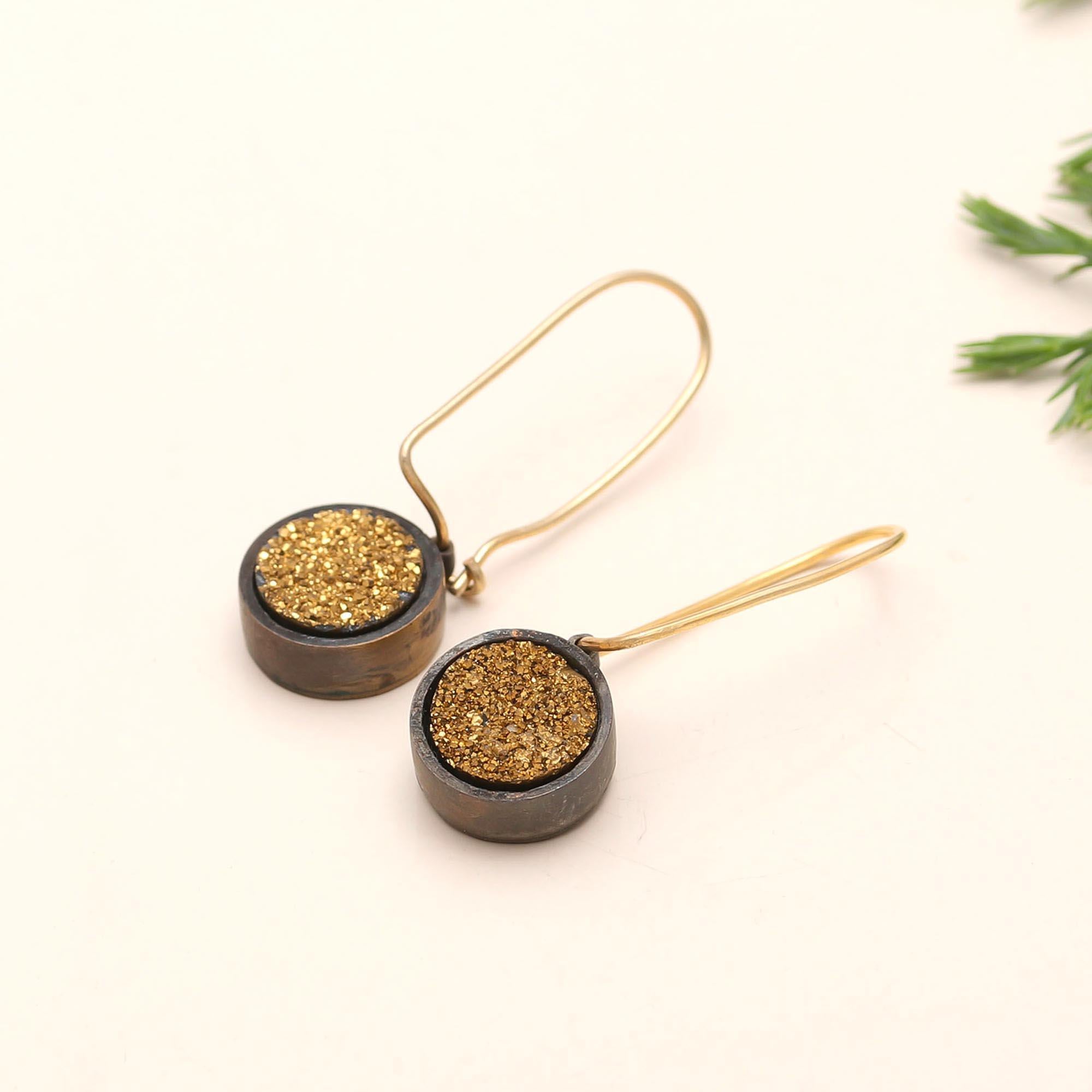 The Golden Stardust: Pyrite Druzy & Oxidized Earrings