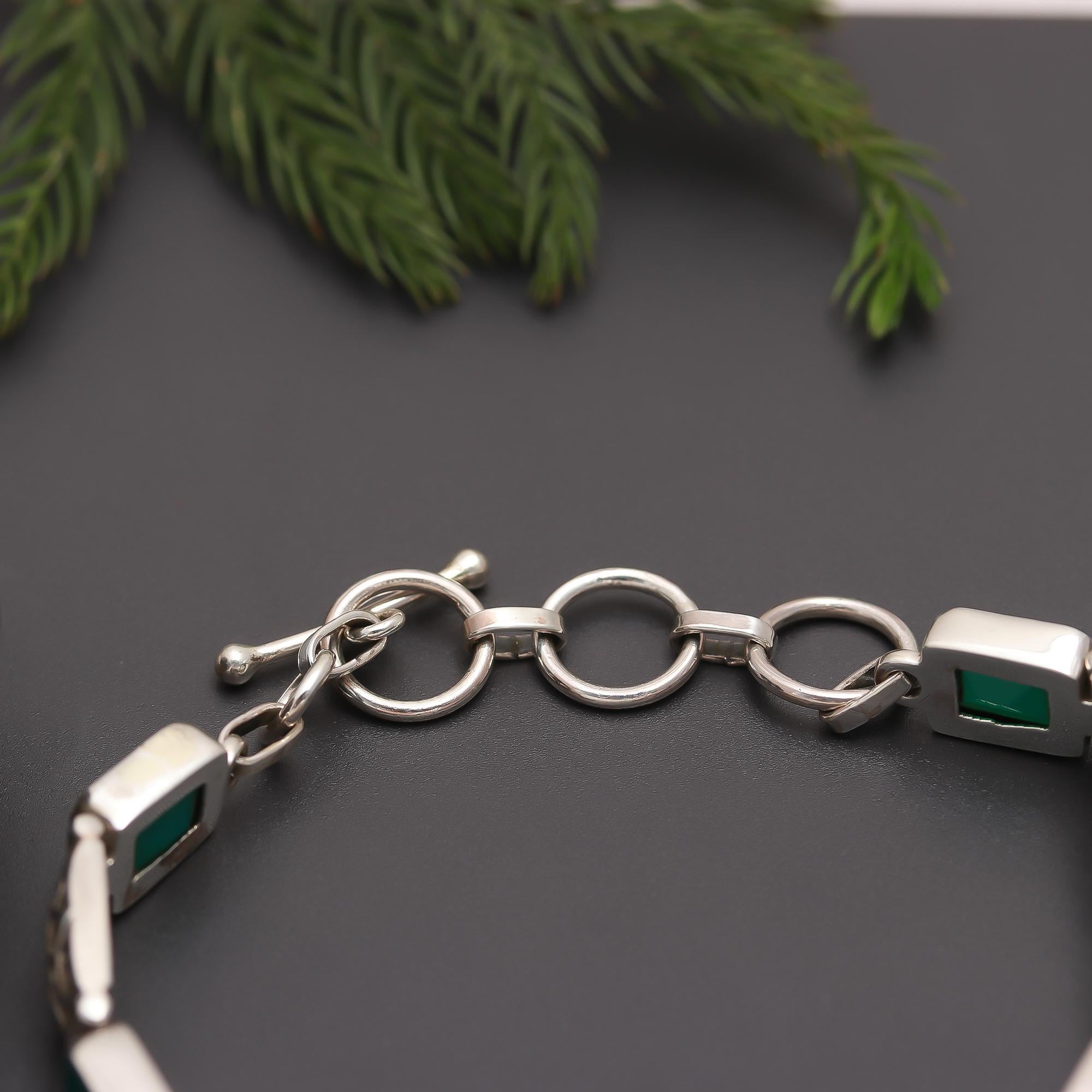 925 Silver Green Onyx Link Bracelet