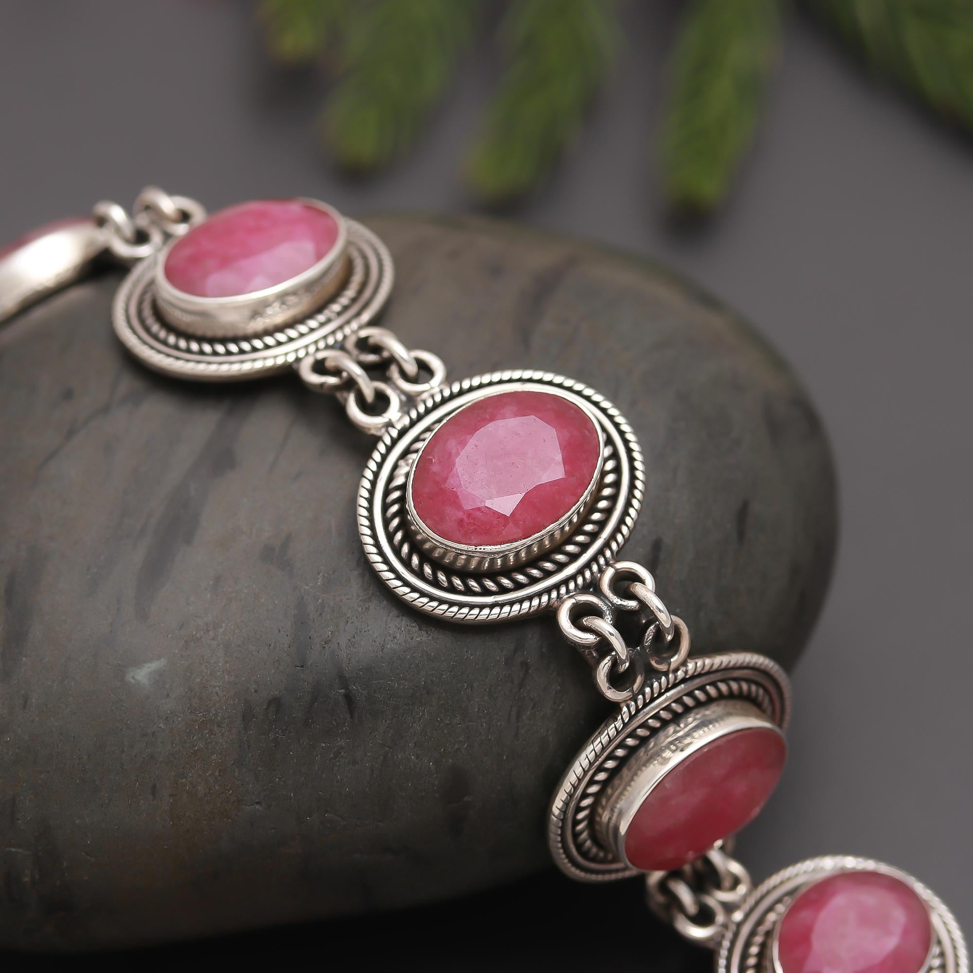 925 Silver Oval Ruby Bracelet