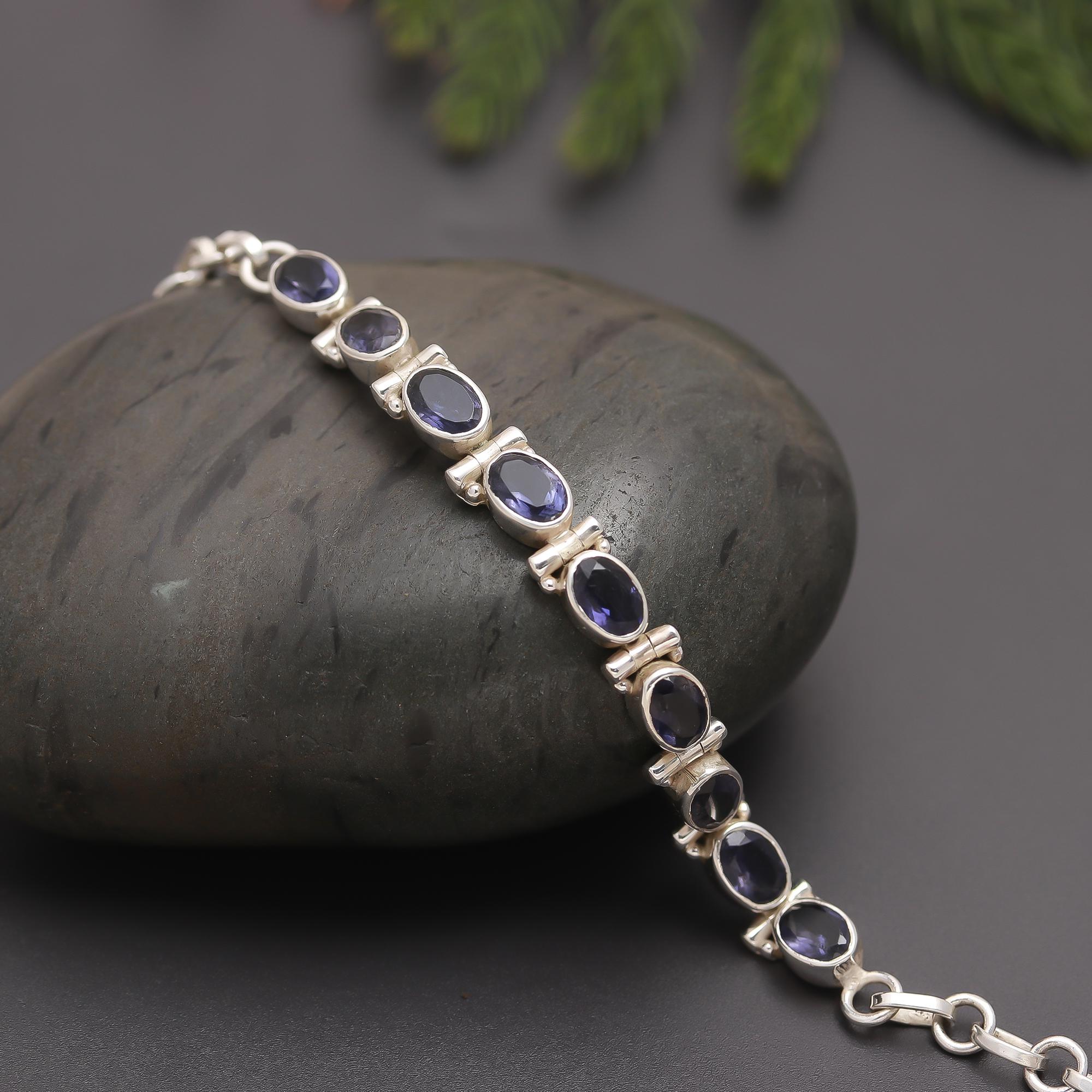 925 Silver Oval Cut Iolite Link Bracelet