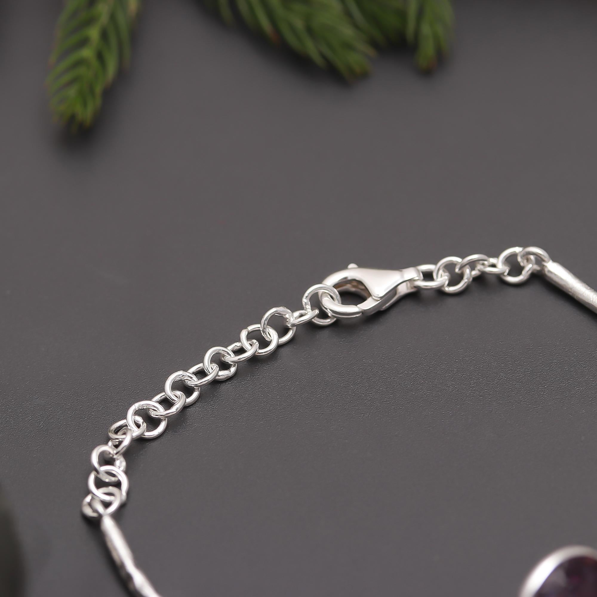 925 Silver Round Amethyst Hammered Bracelet
