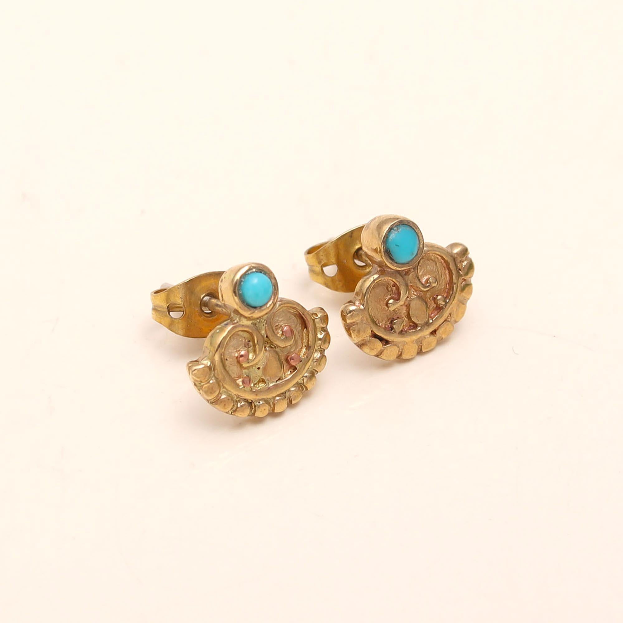 Brass Turquoise Stud Earrings