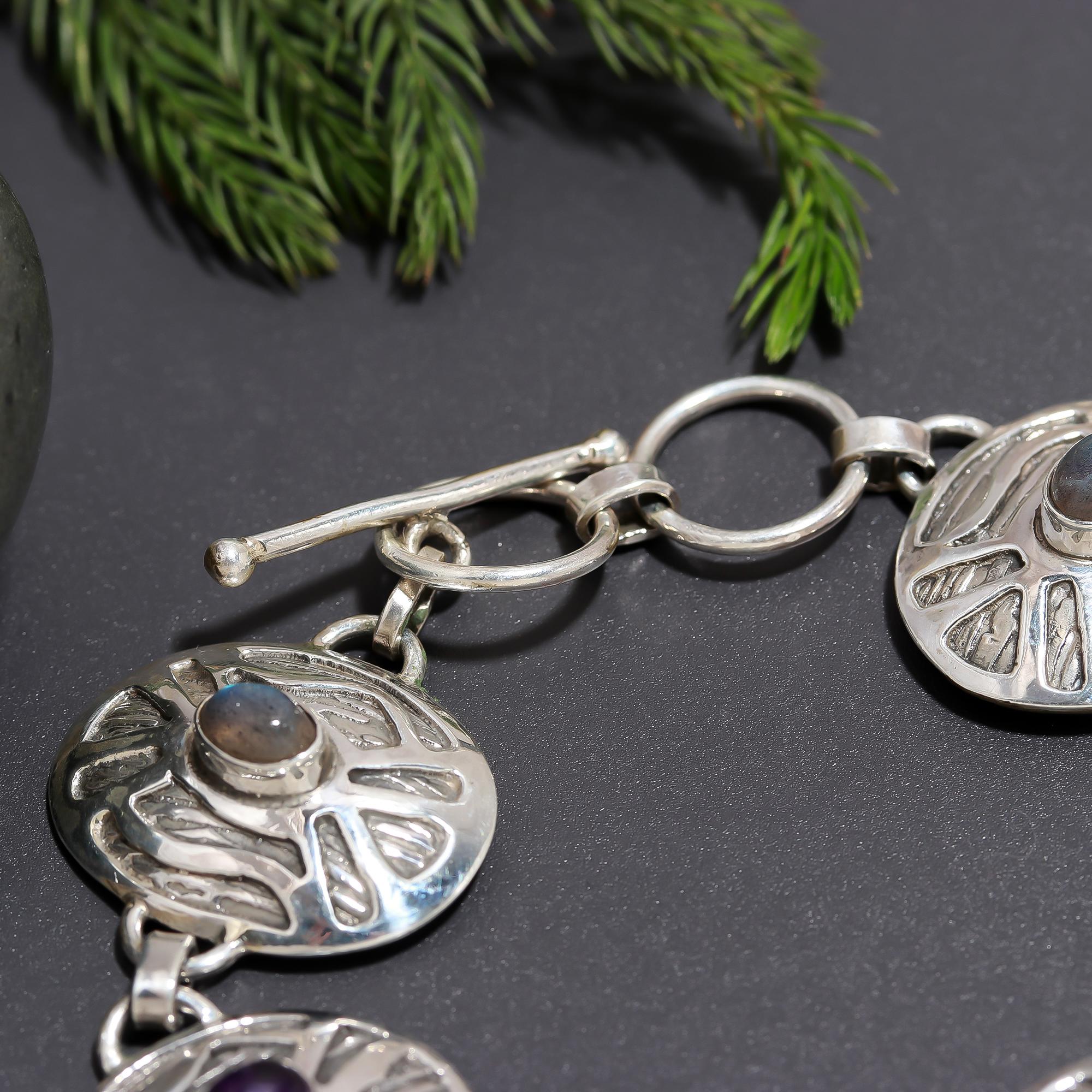 925 Silver Round Multi-Gemstone Bracelet