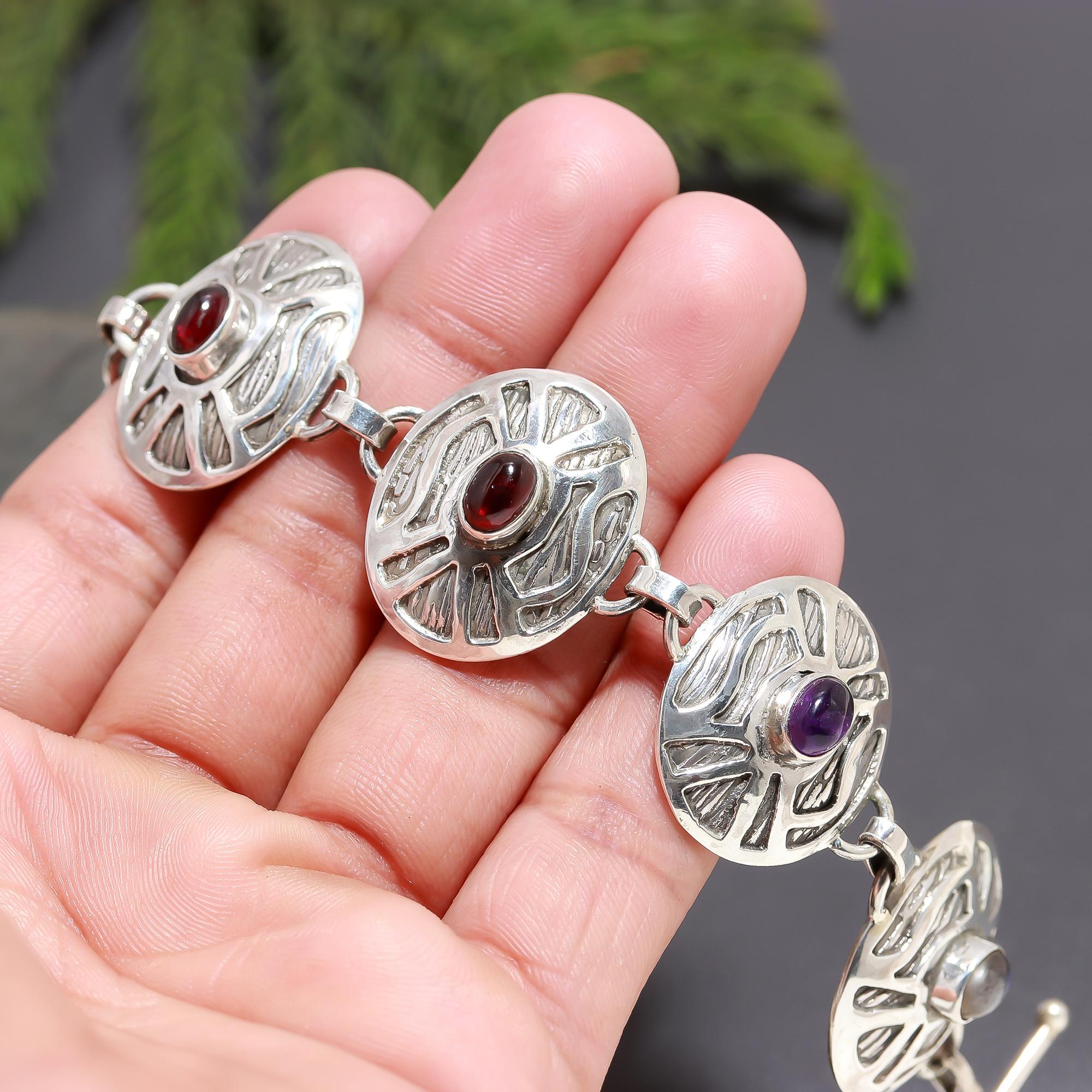 925 Silver Round Multi-Gemstone Bracelet