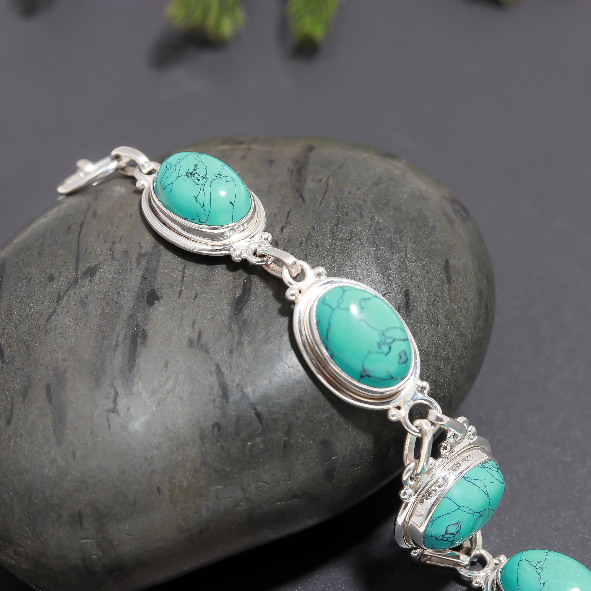 925 Silver Oval Turquoise Bracelet