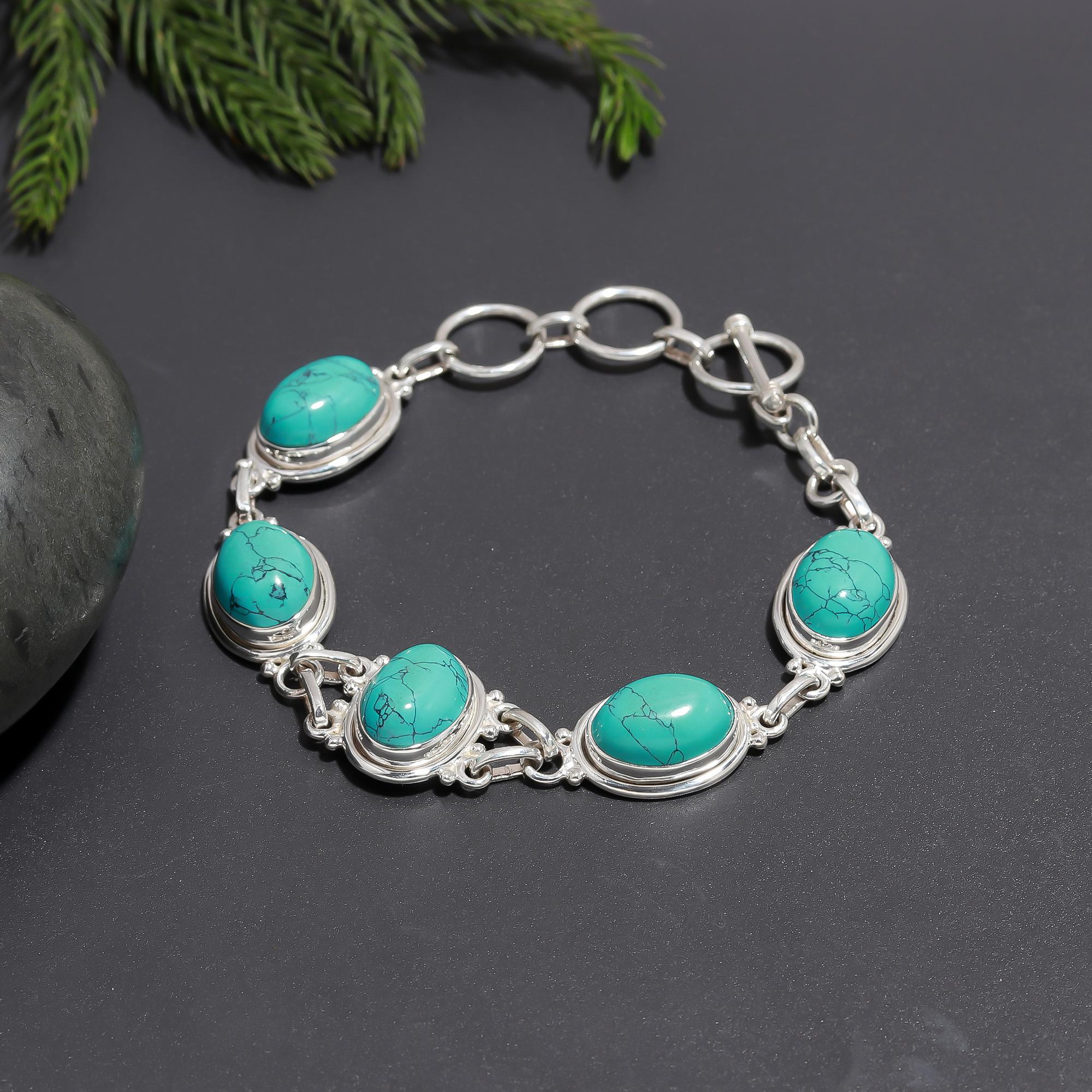 925 Silver Oval Turquoise Bracelet