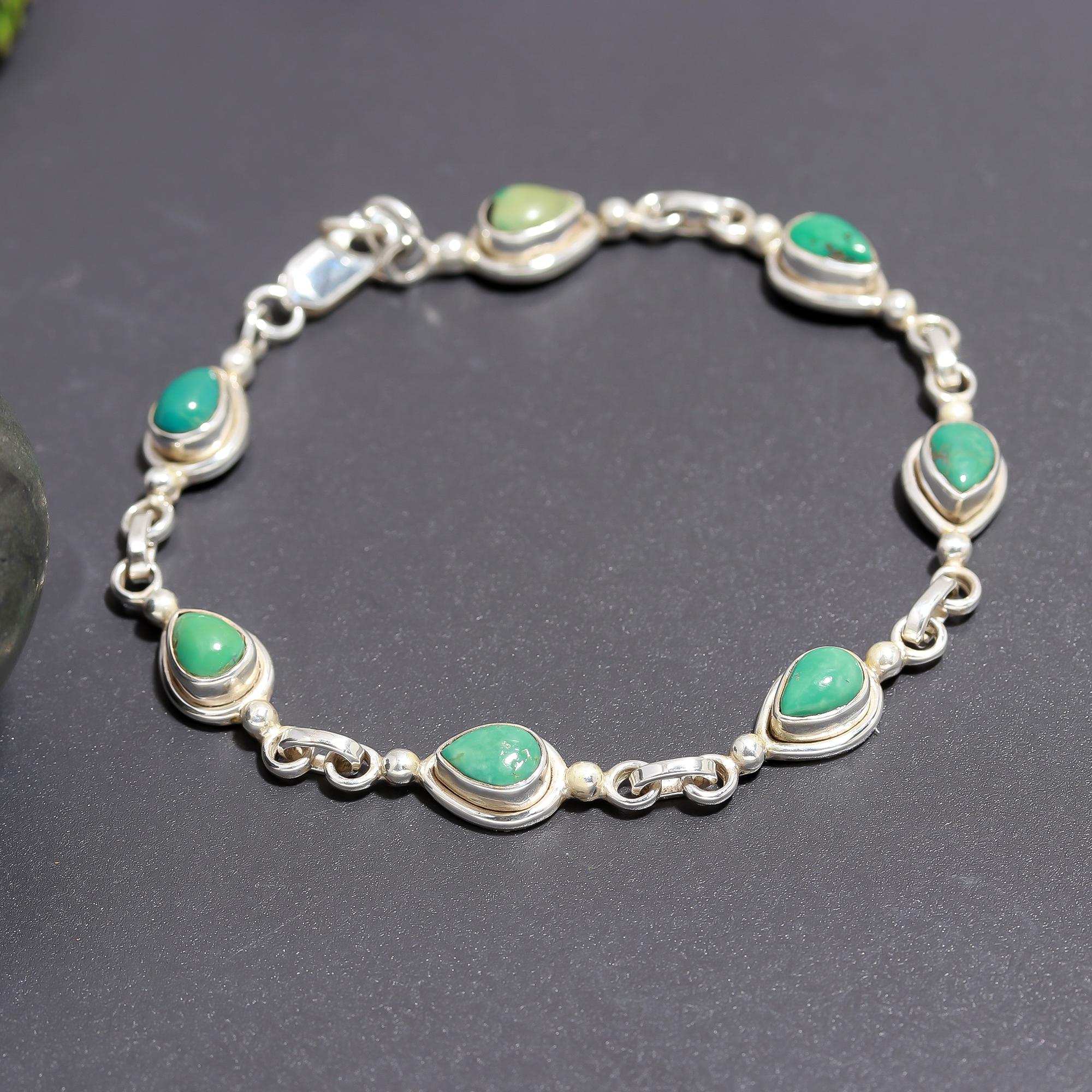 925 Silver Teardrop Turquoise Link Bracelet