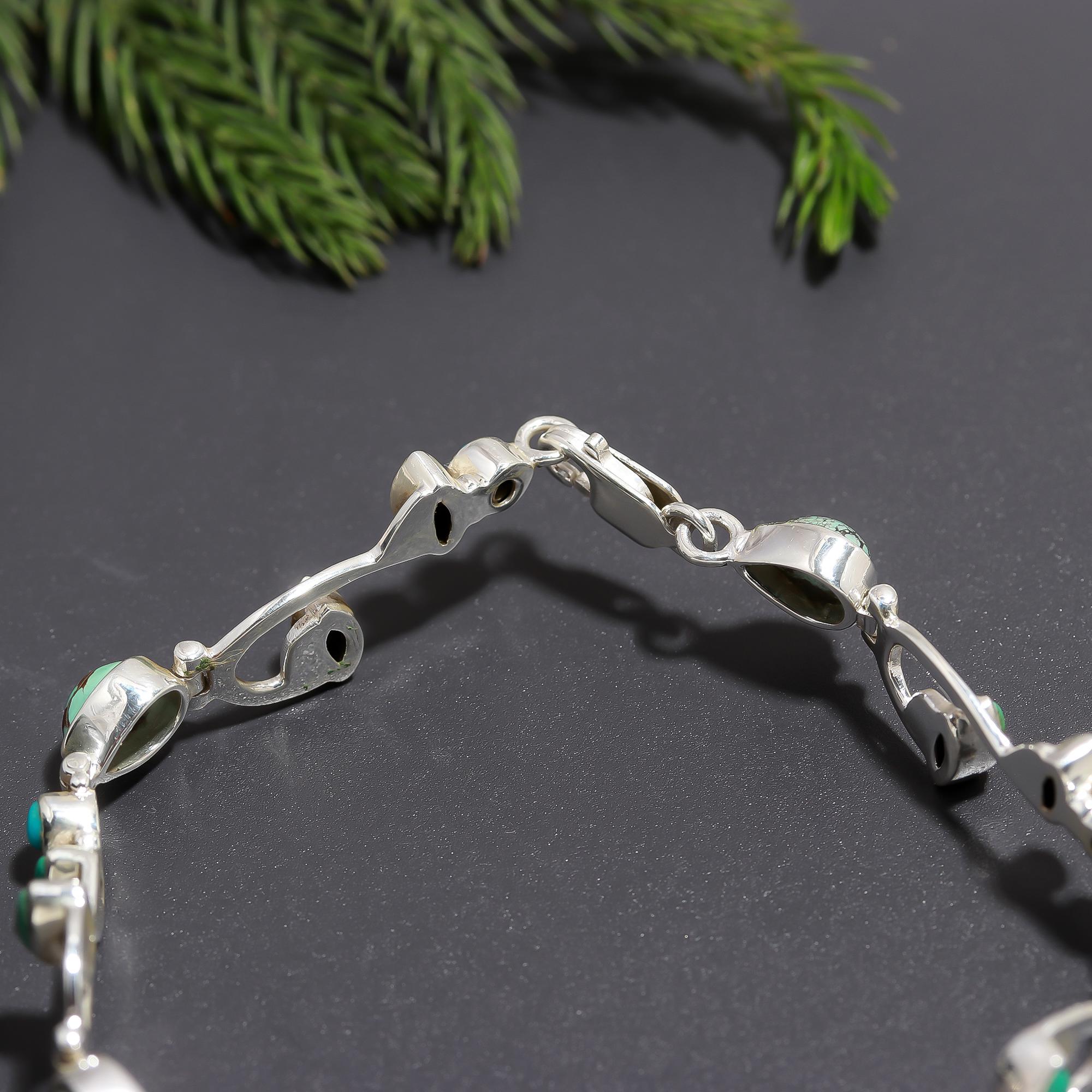 925 Silver Turquoise Vine Motif Link Bracelet