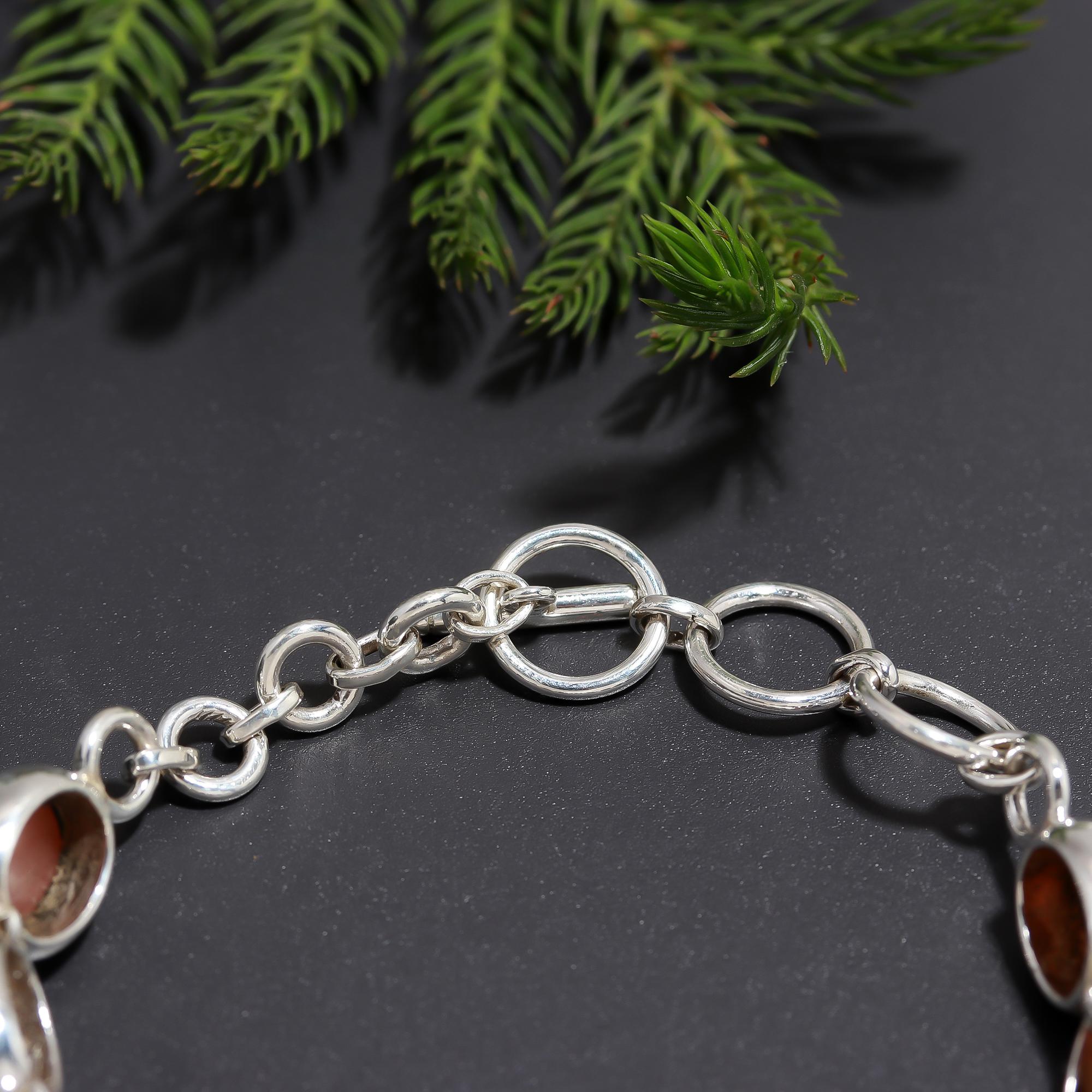 925 Silver Oval Pink Moonstone Link Bracelet