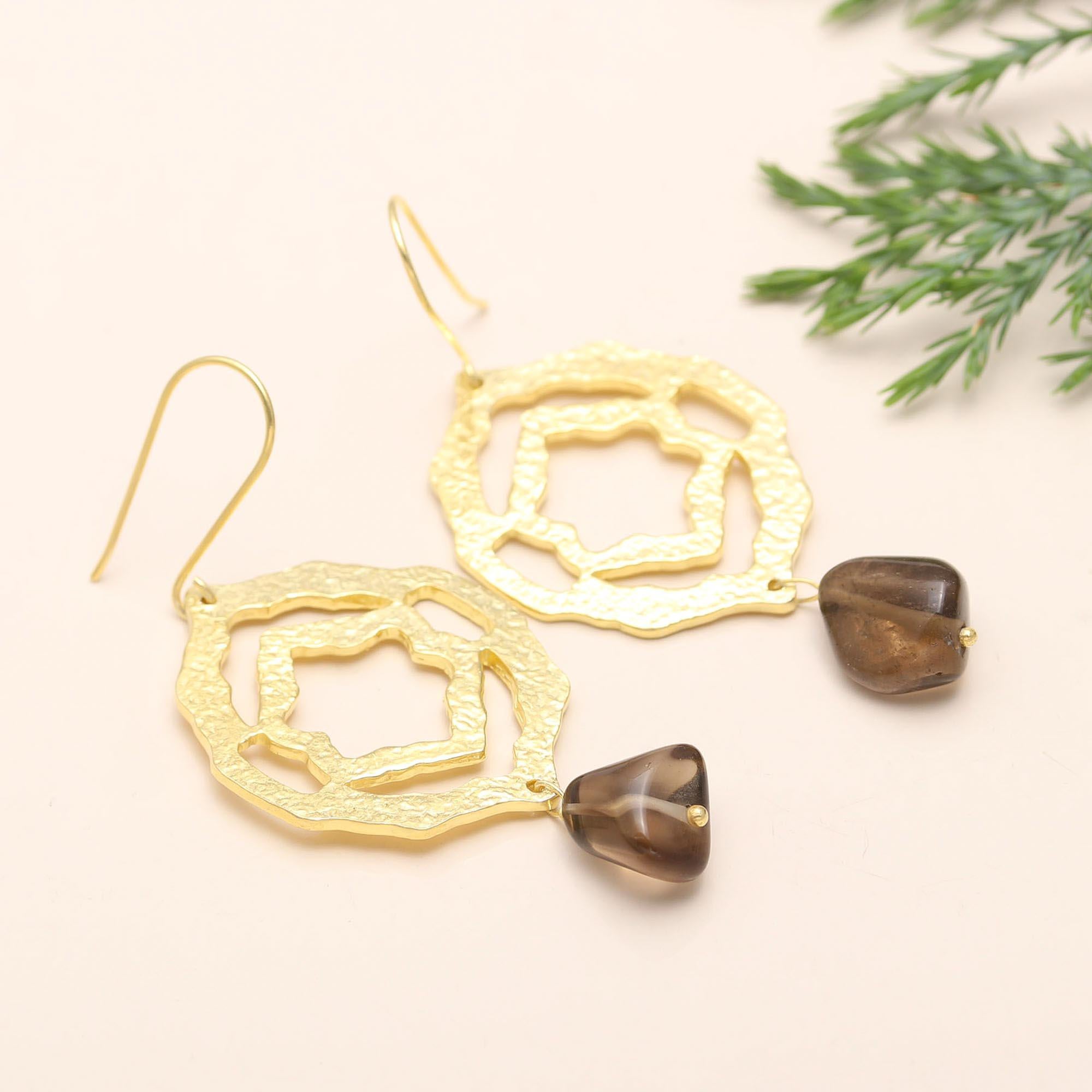 The Geometric Earth: Openwork Smoky Quartz Earrings