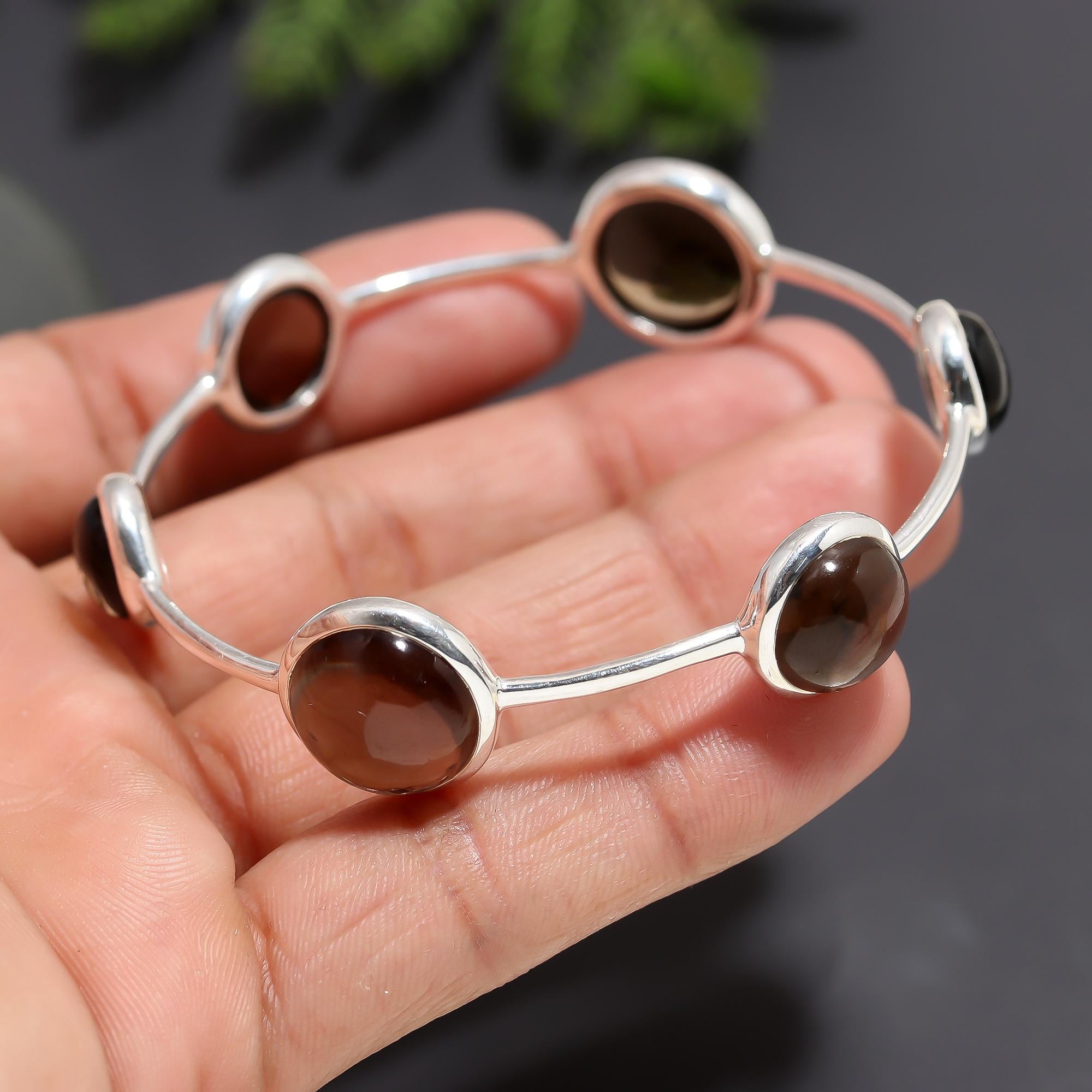 925 Silver Smoky Quartz Bangle Bracelet