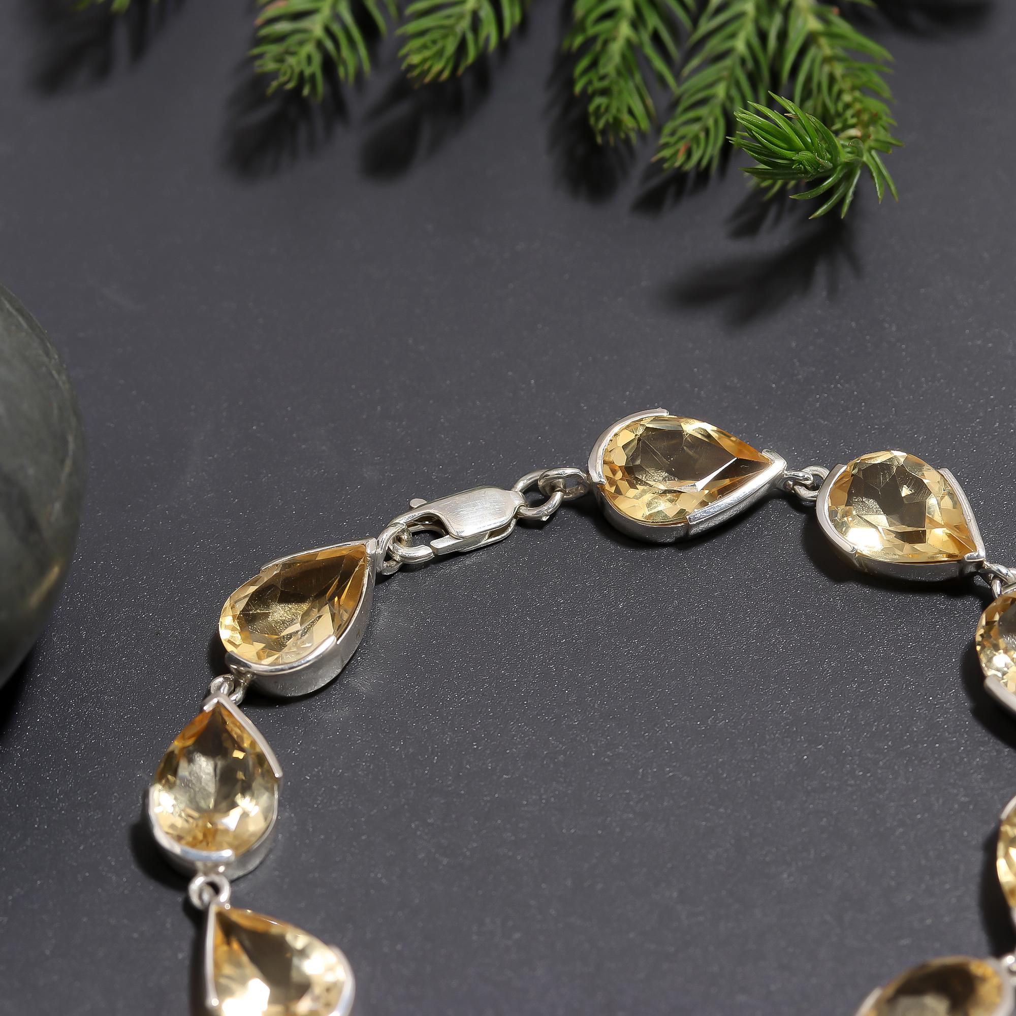 925 Silver Faceted Citrine Link Bracelet