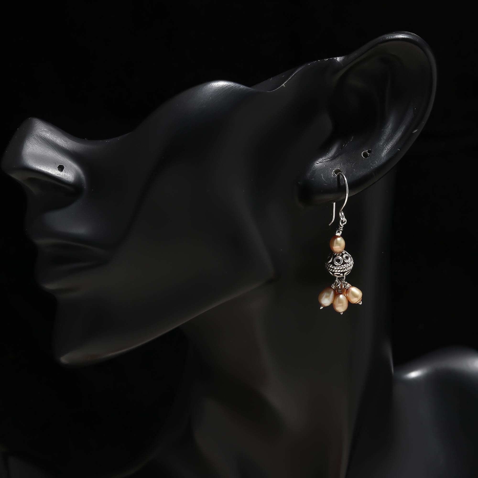 925 Silver Champagne Freshwater Pearls Cluster Dangle Earrings