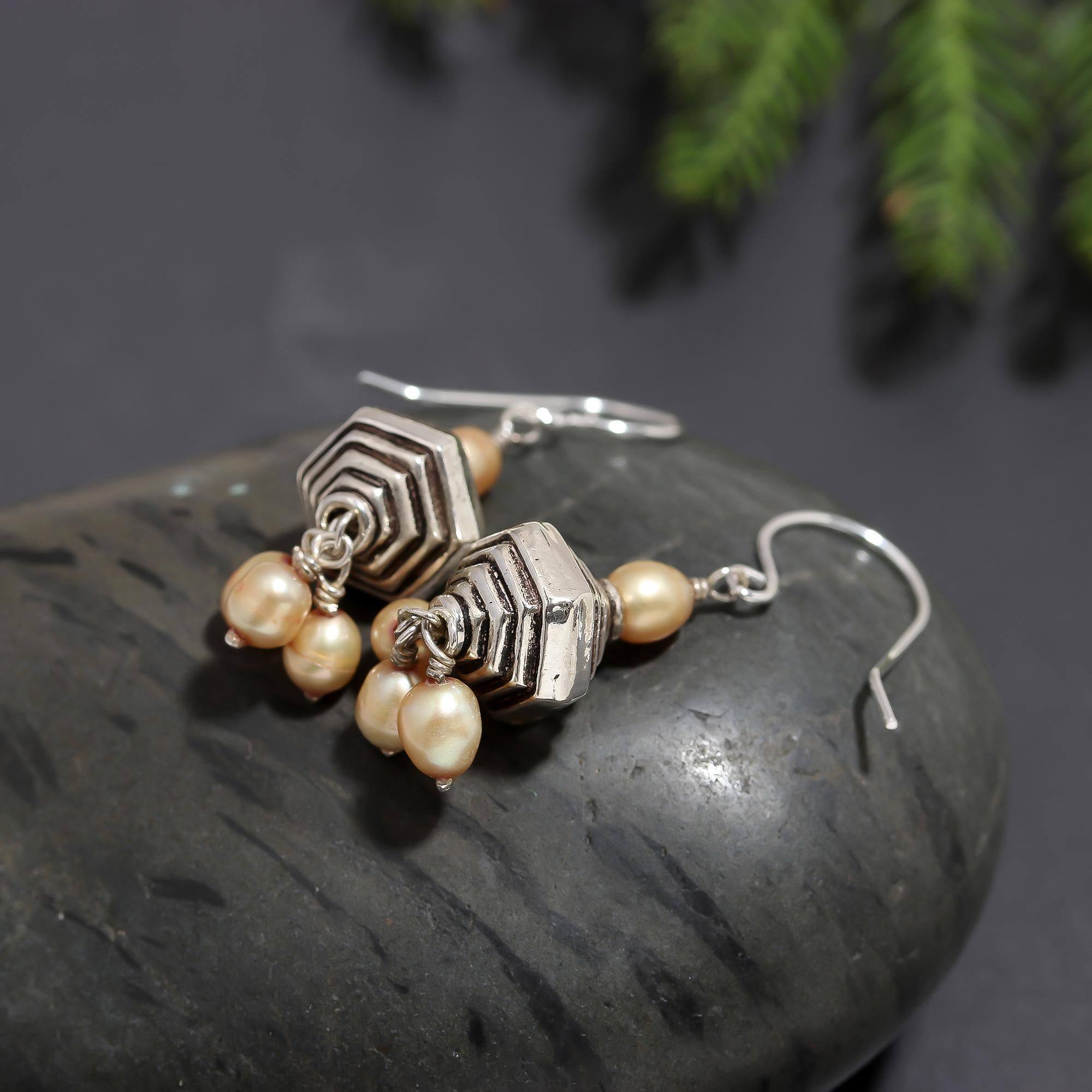 925 Silver Pearl Cluster Dangle Earrings