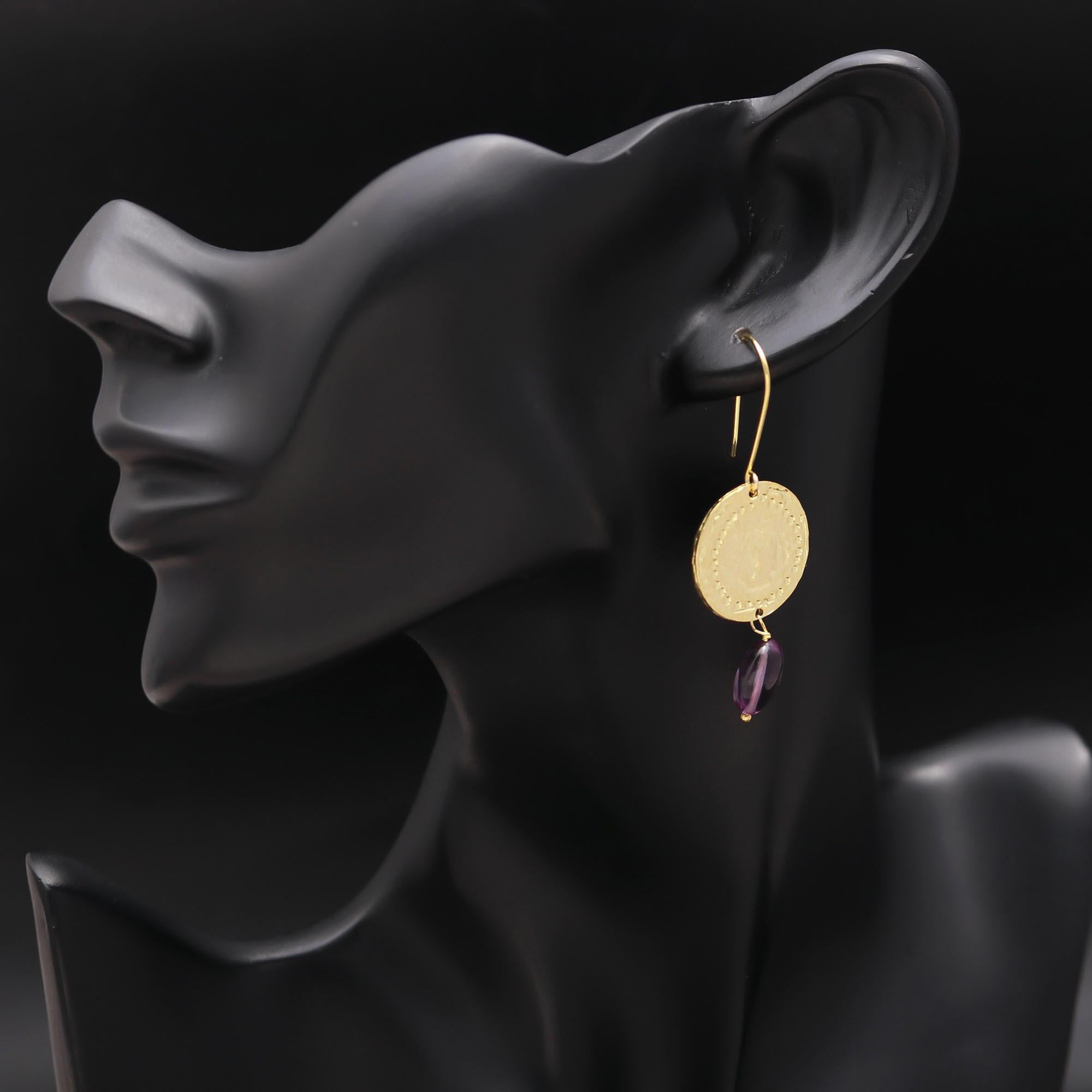 The Royal Coin: Amethyst & Hammered Disc Earrings