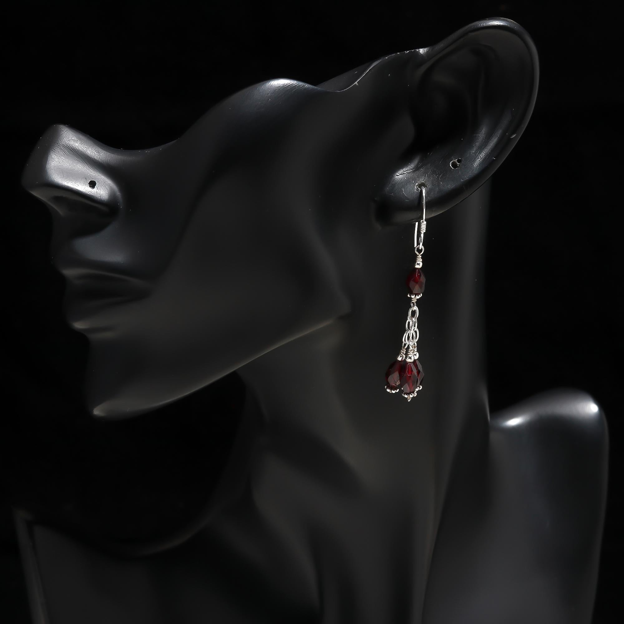 925 Silver Garnet Beads Tassel Dangle Earrings
