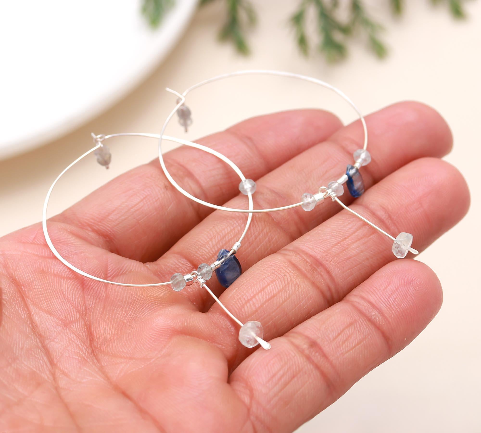 The Azure Drift: Kyanite & Aquamarine Silver Hoops