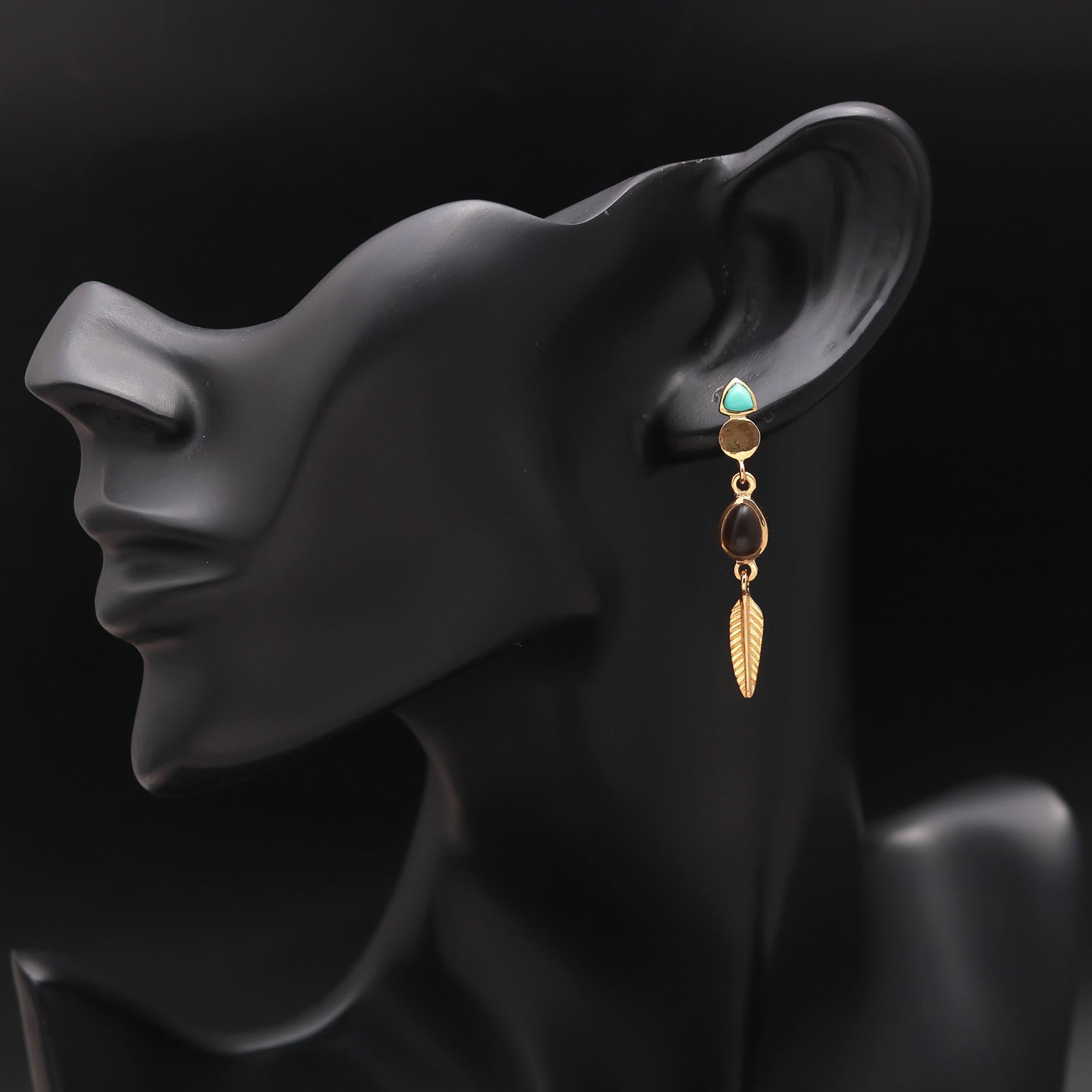 The Eclectic Spirit: Multi-Stone Feather Drop Earrings