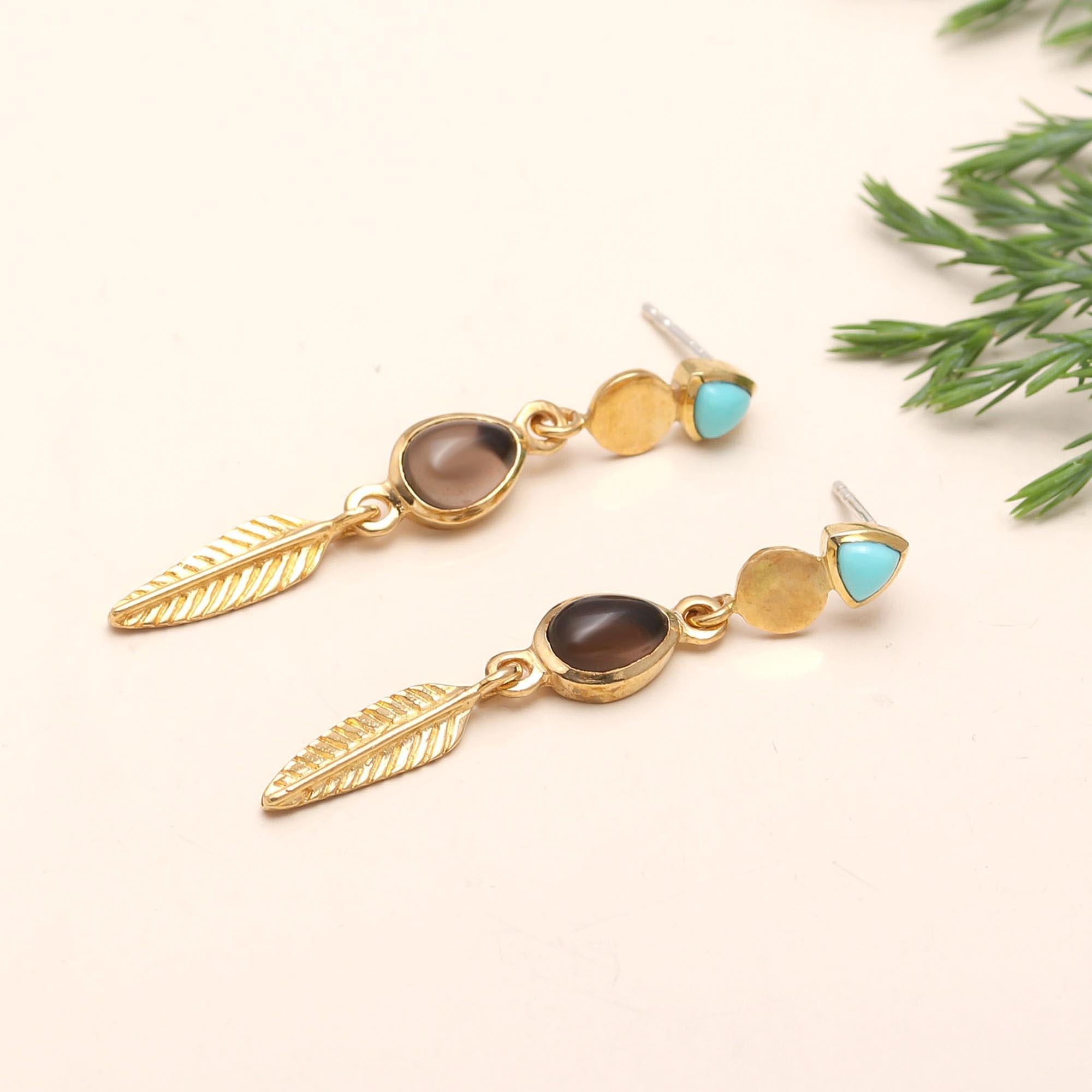 The Eclectic Spirit: Multi-Stone Feather Drop Earrings