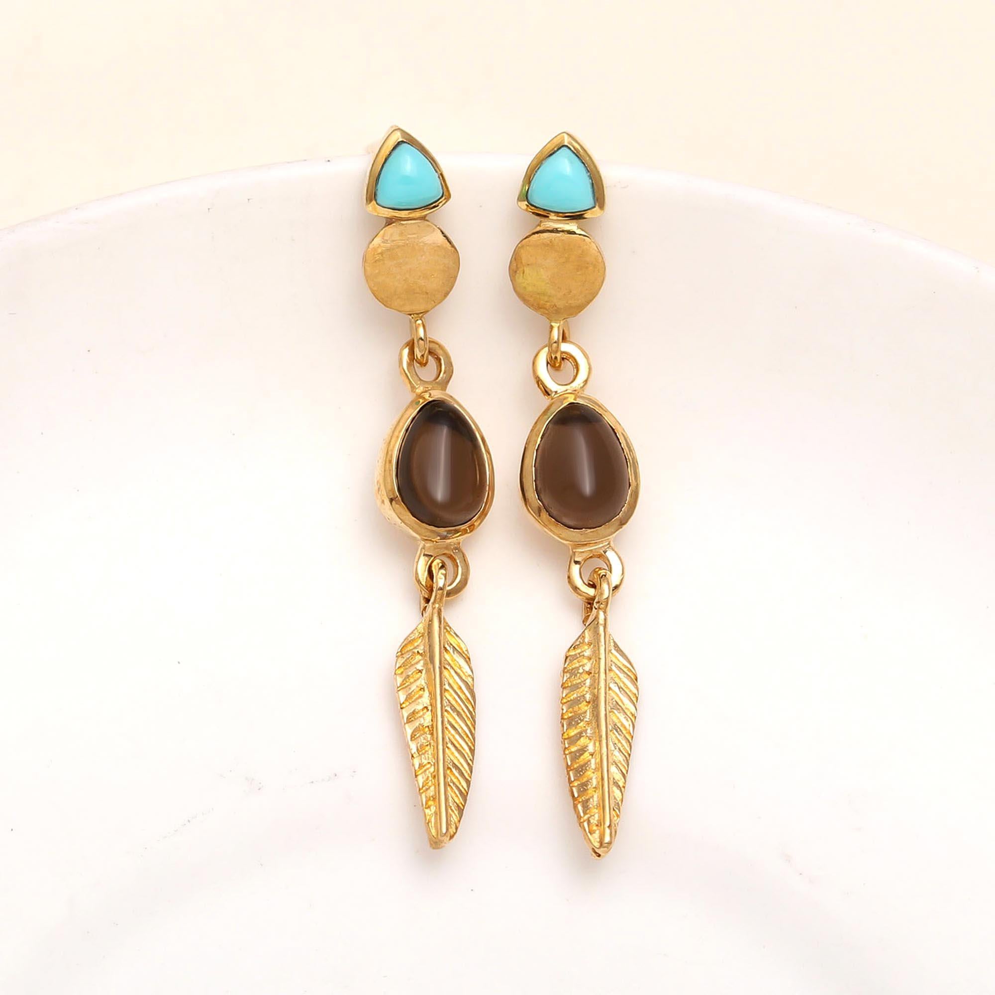 The Eclectic Spirit: Multi-Stone Feather Drop Earrings