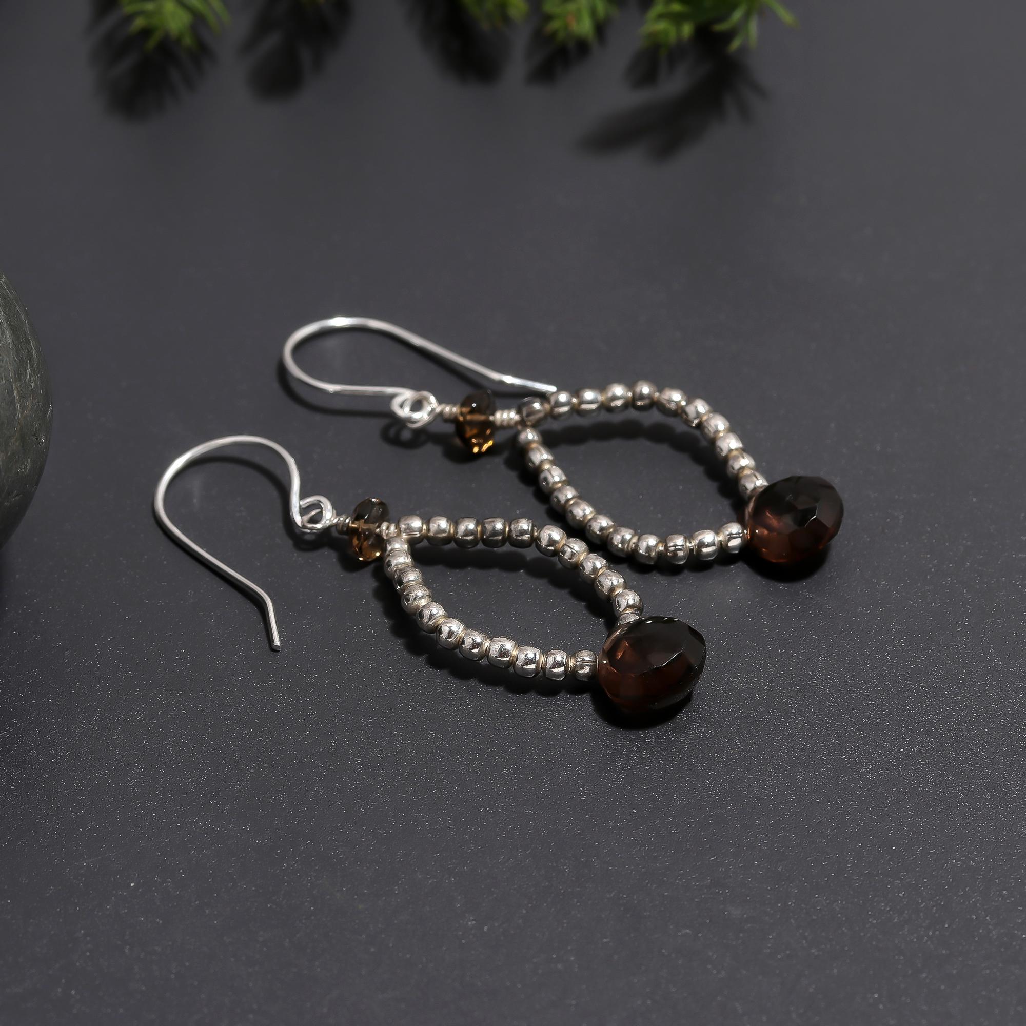 925 Silver Smoky Quartz Dangle Earrings