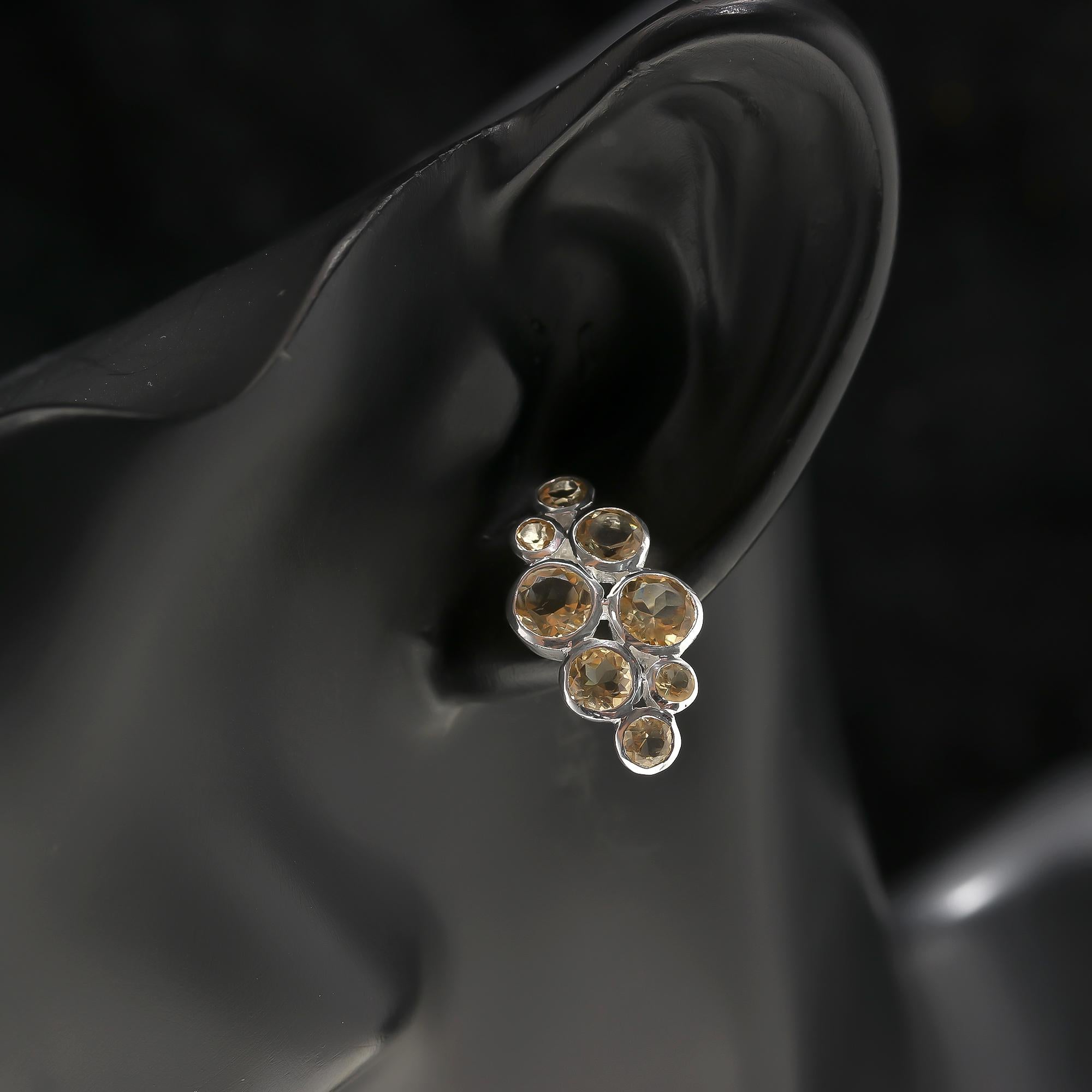 925 Silver Cluster Citrine Stud Earrings