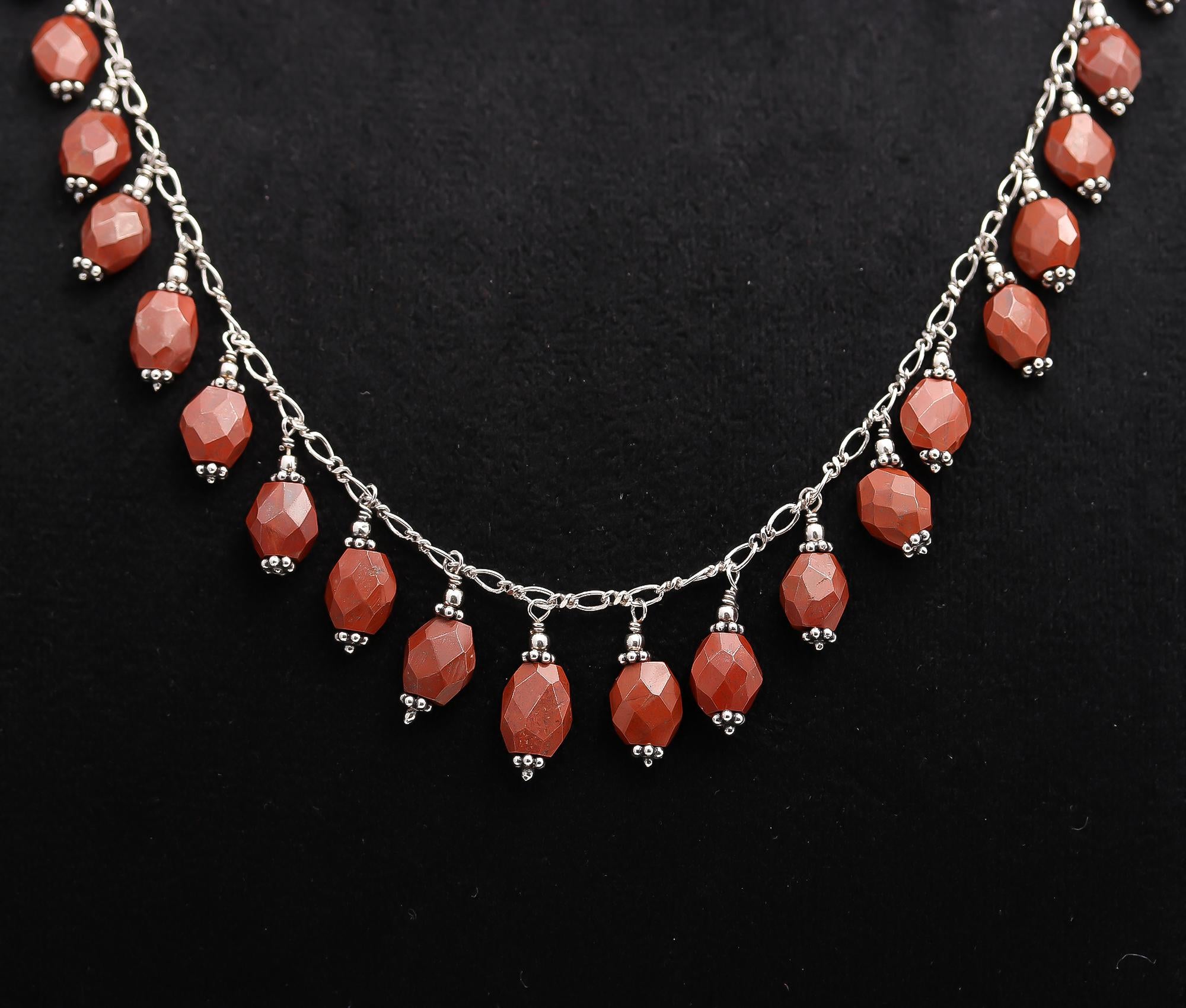 925 Silver Red Jasper Beads Necklace