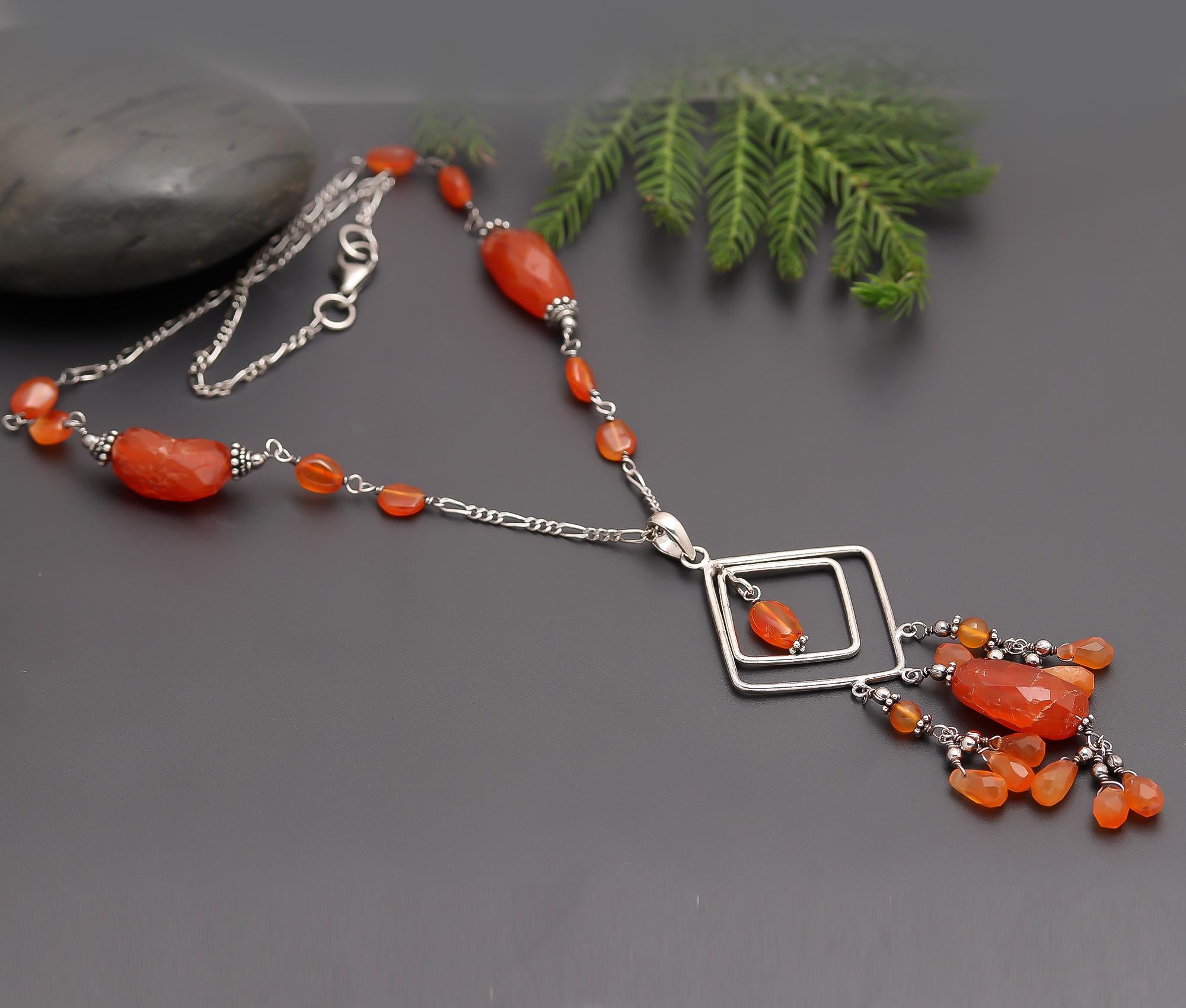 925 Silver Carnelian Beads Necklace