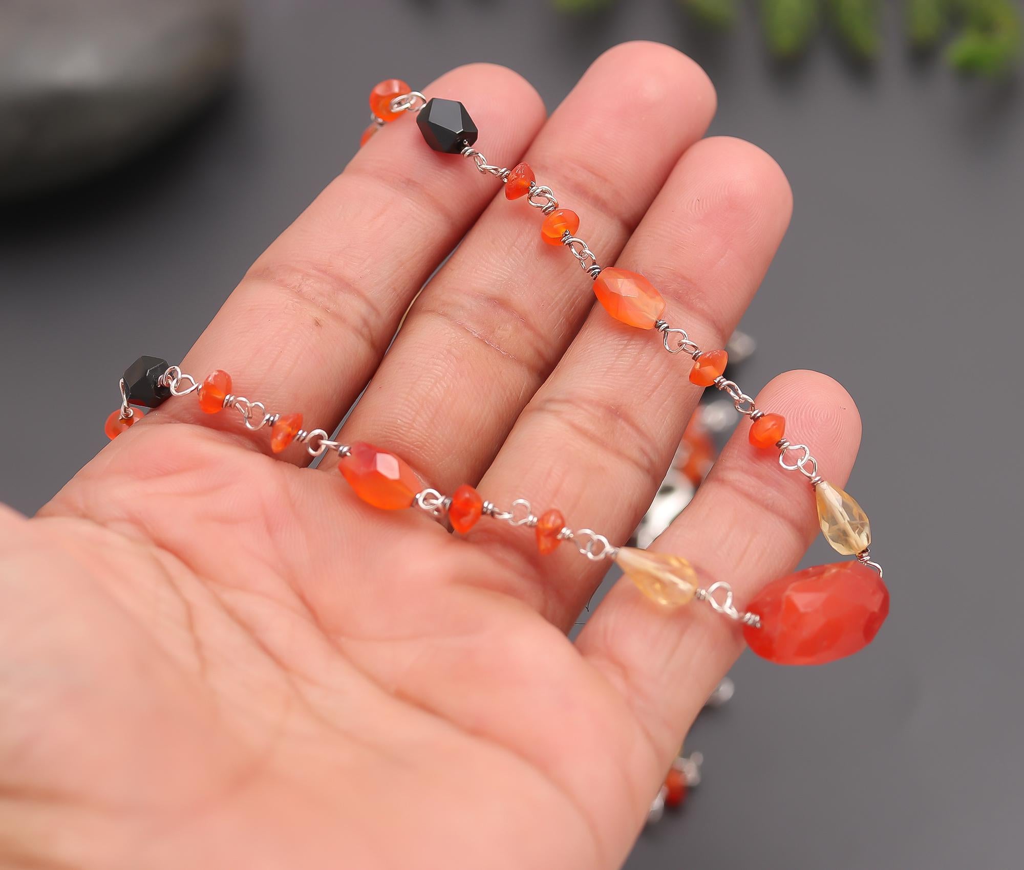 925 Silver Multi-Gemstone Beaded Long Necklace