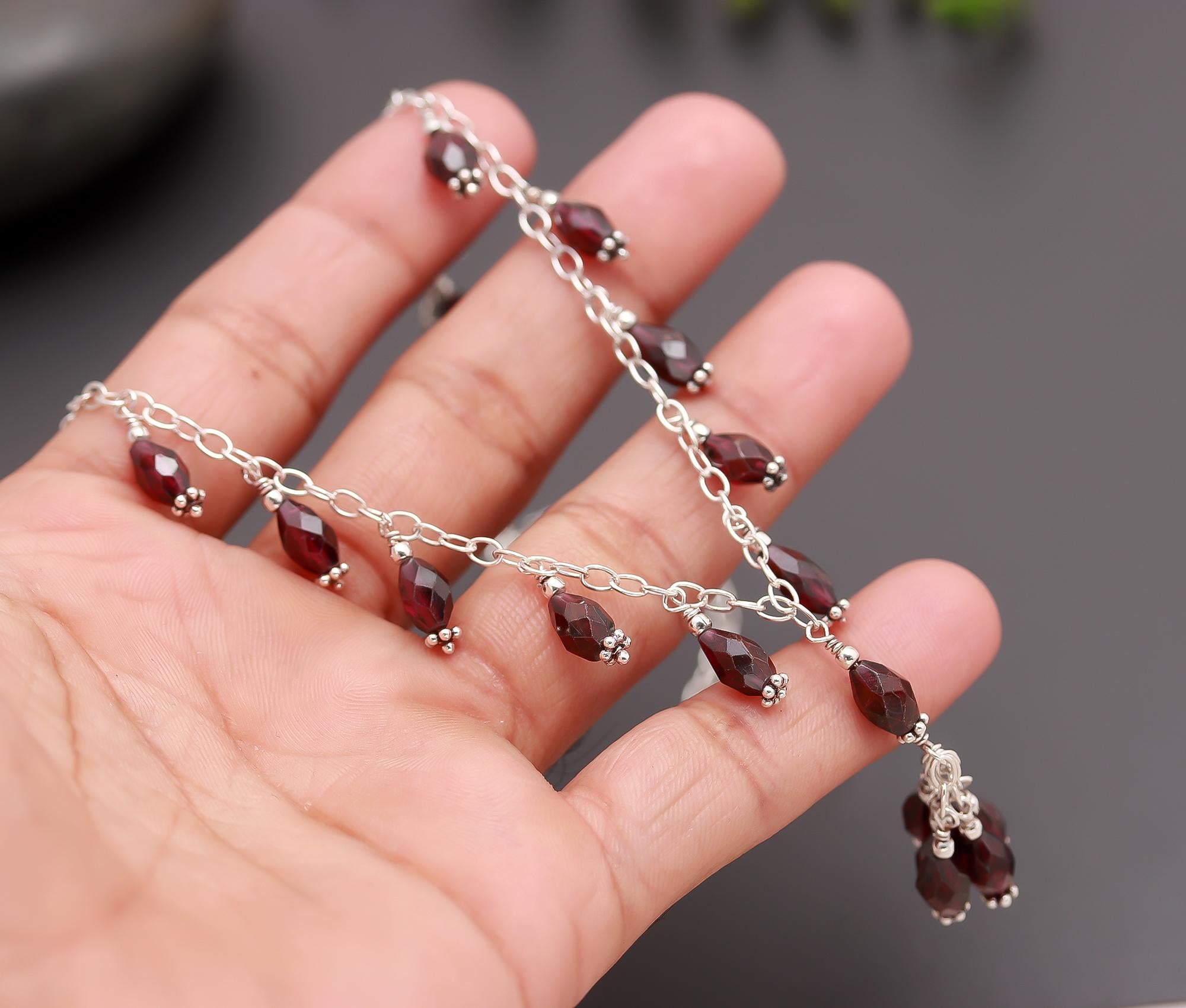 925 Silver Garnet Cluster Drop Necklace
