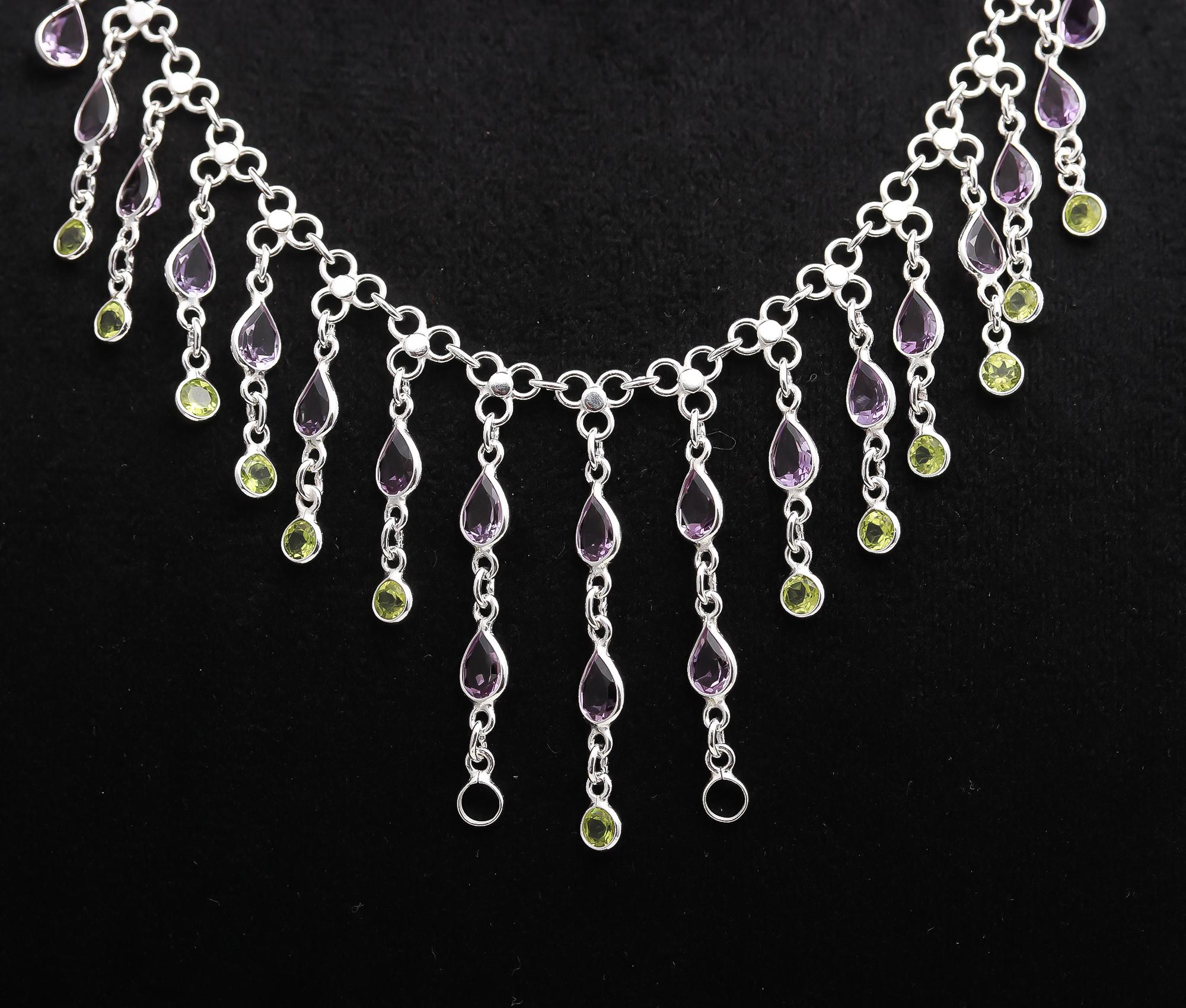 925 Silver Amethyst and Peridot Necklace