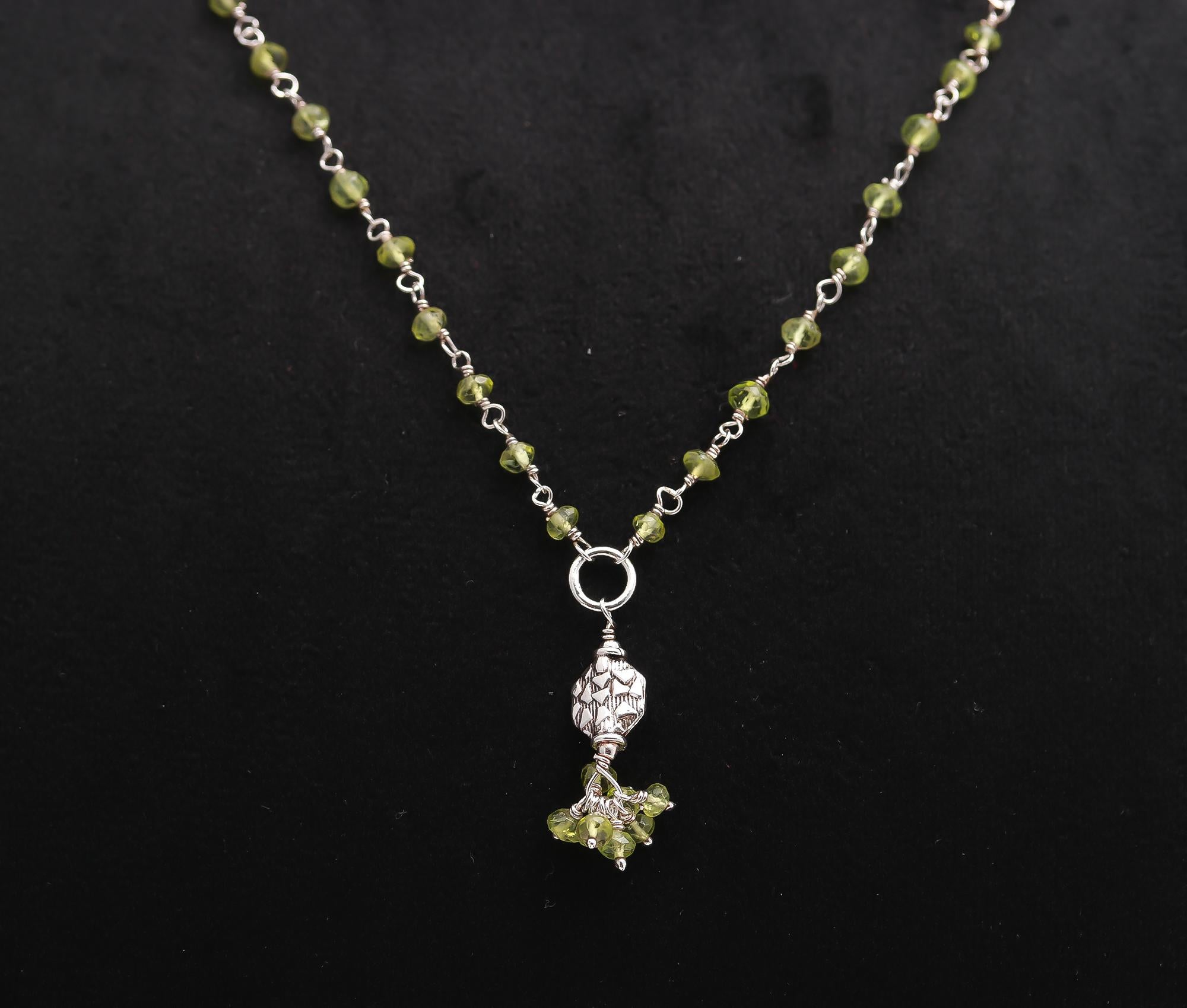 925 Silver Peridot Beaded Floral Pendant Necklace
