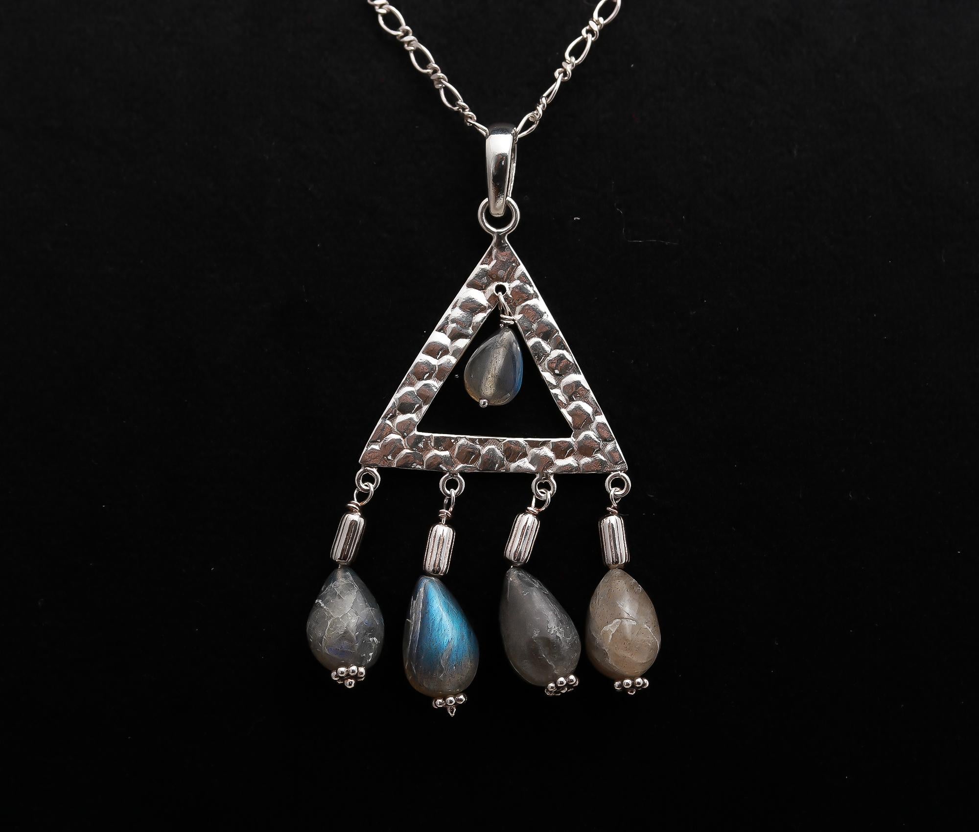 925 Silver Labradorite Beads Pendant Necklace