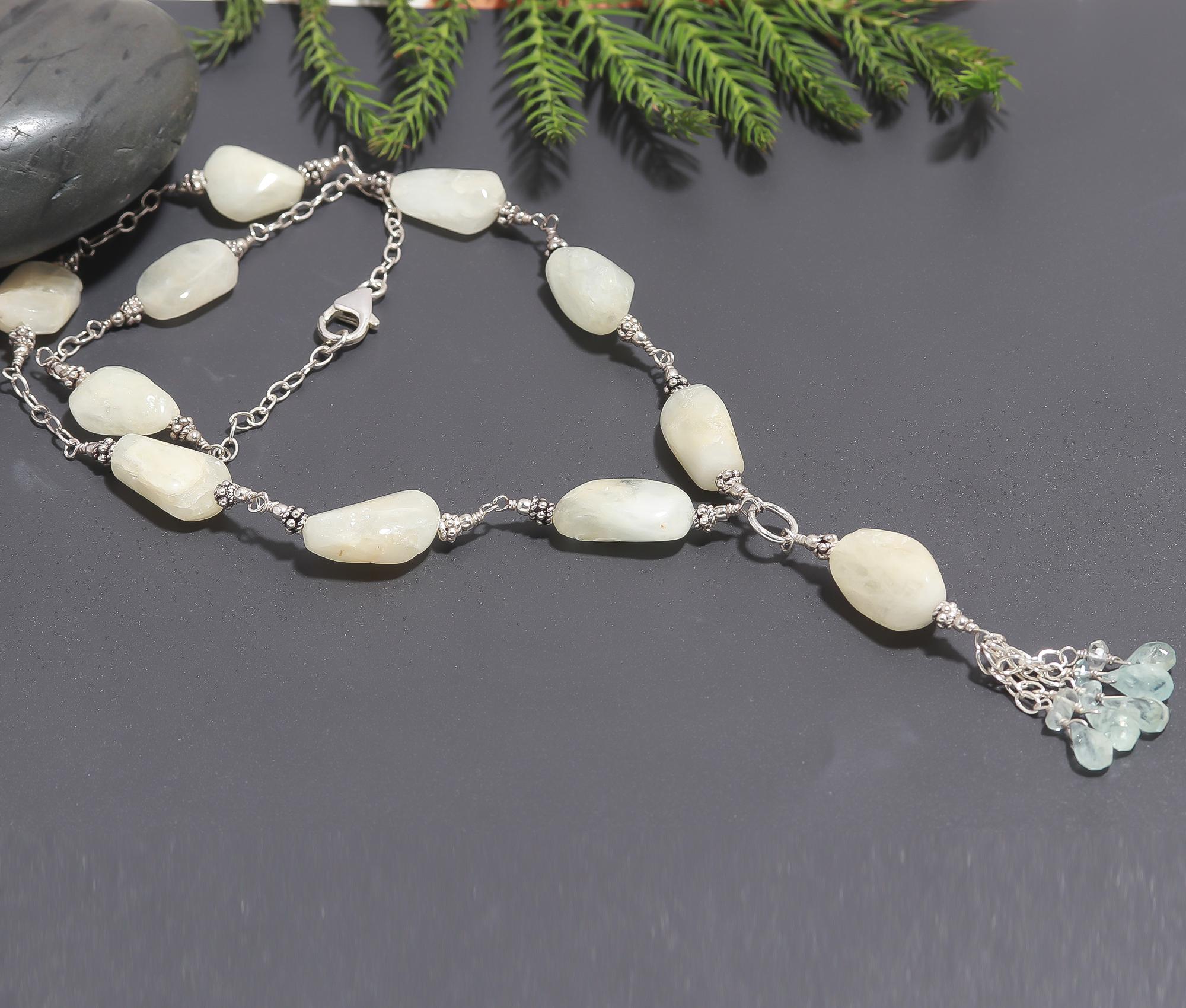 925 Silver Aquamarine Beads Necklace