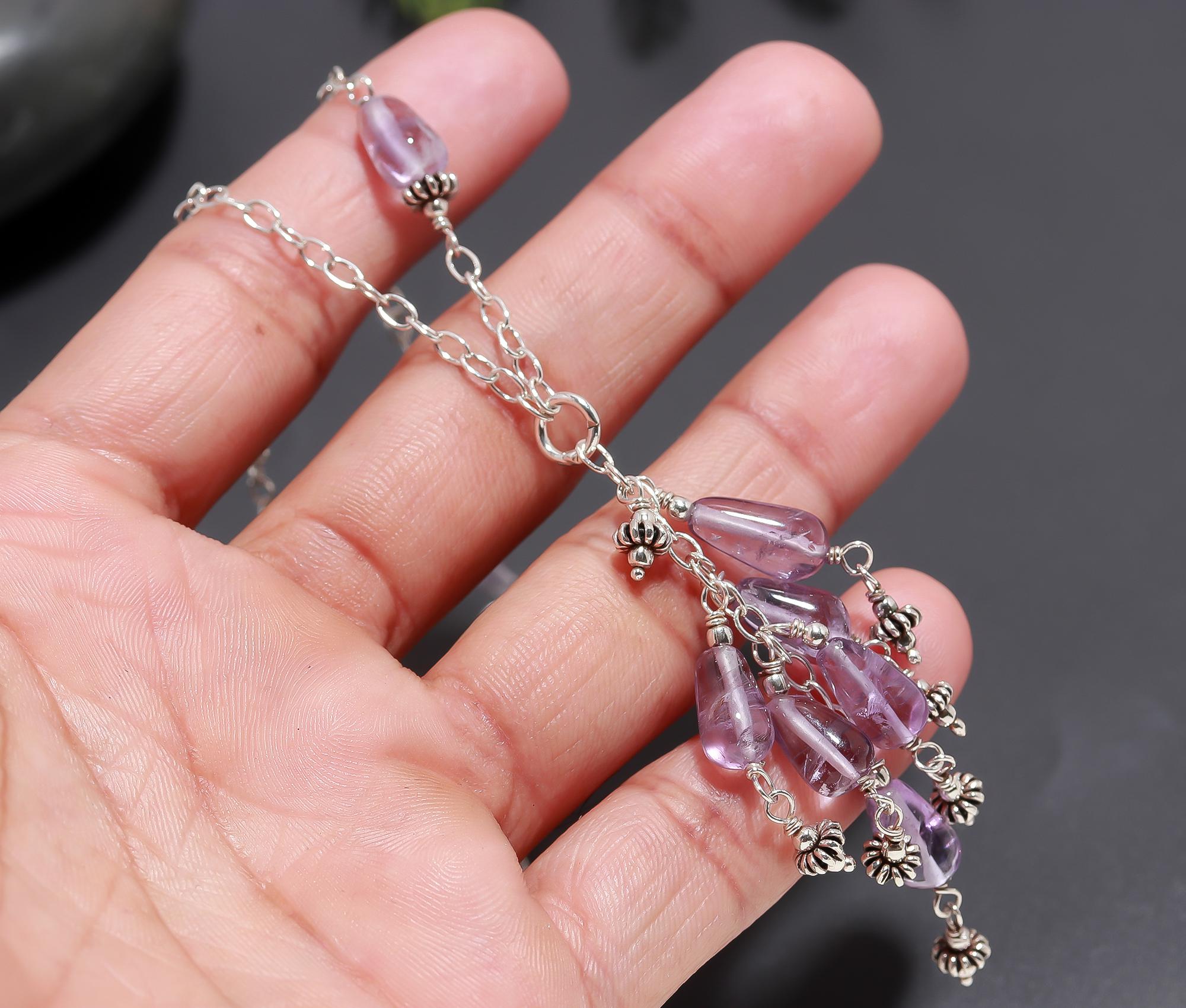 925 Silver Amethyst Beads Tassel Necklace