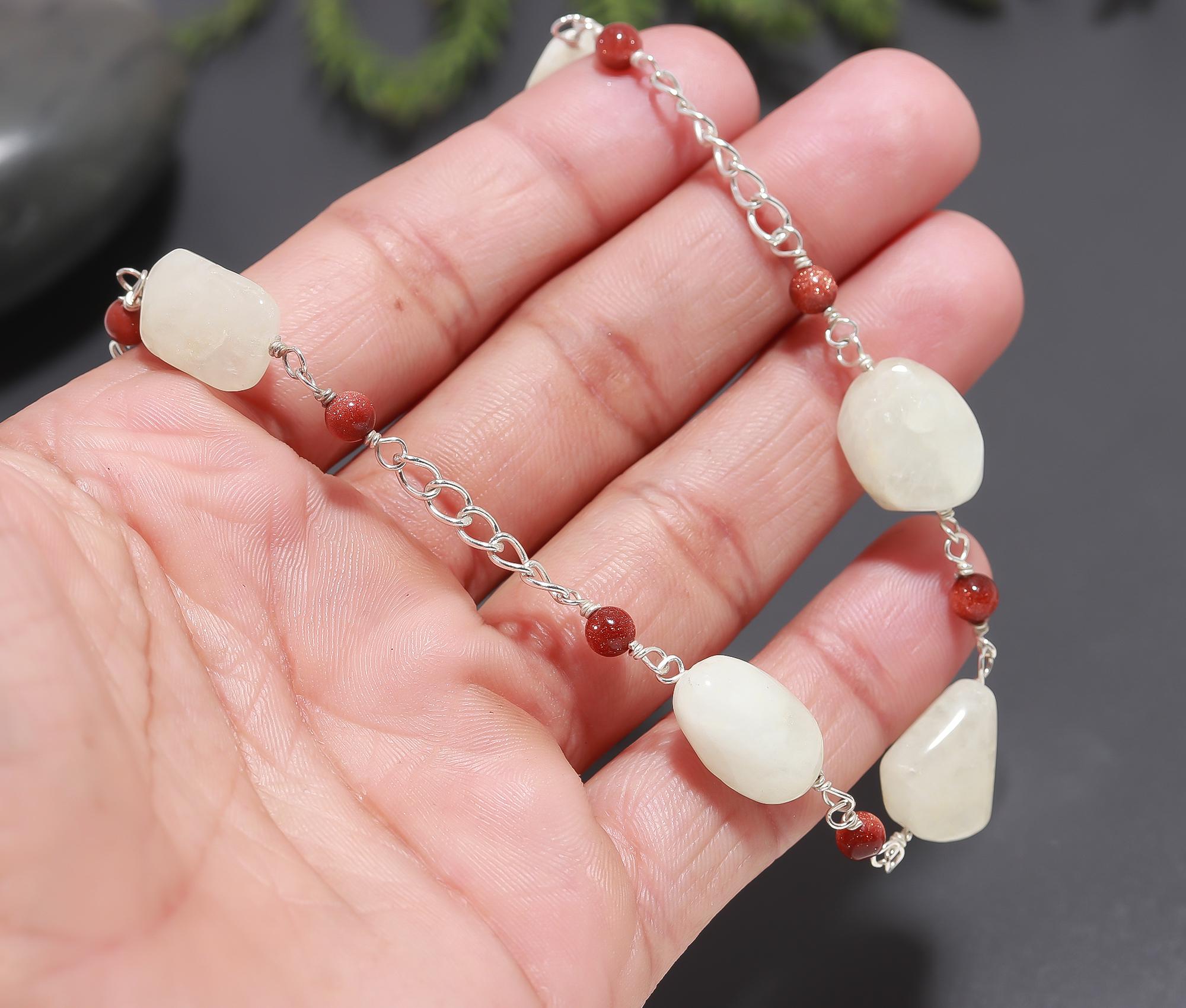 925 Silver Moonstone and Goldstone Necklace