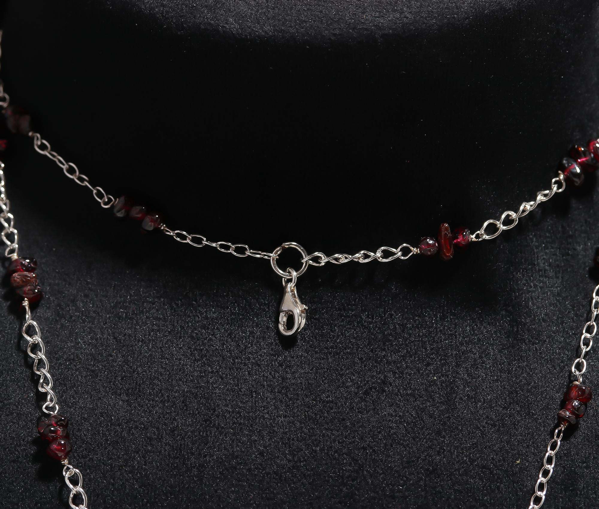 925 Silver Garnet Beaded Layered Chain Necklace