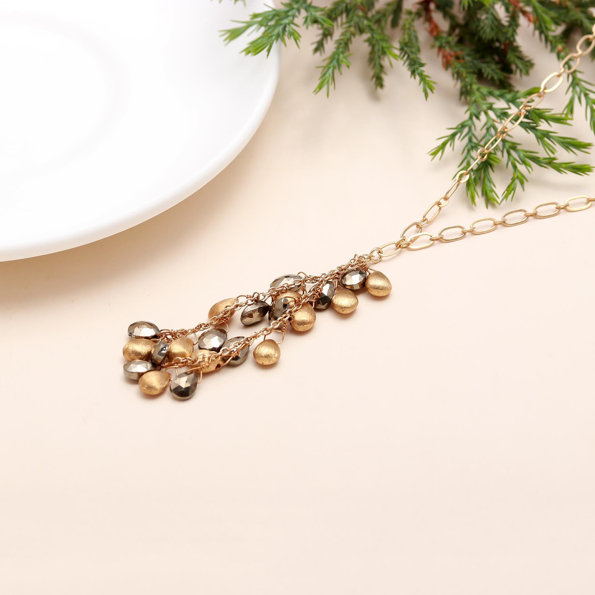 The Golden Harvest: Pyrite Bead Lariat Necklace