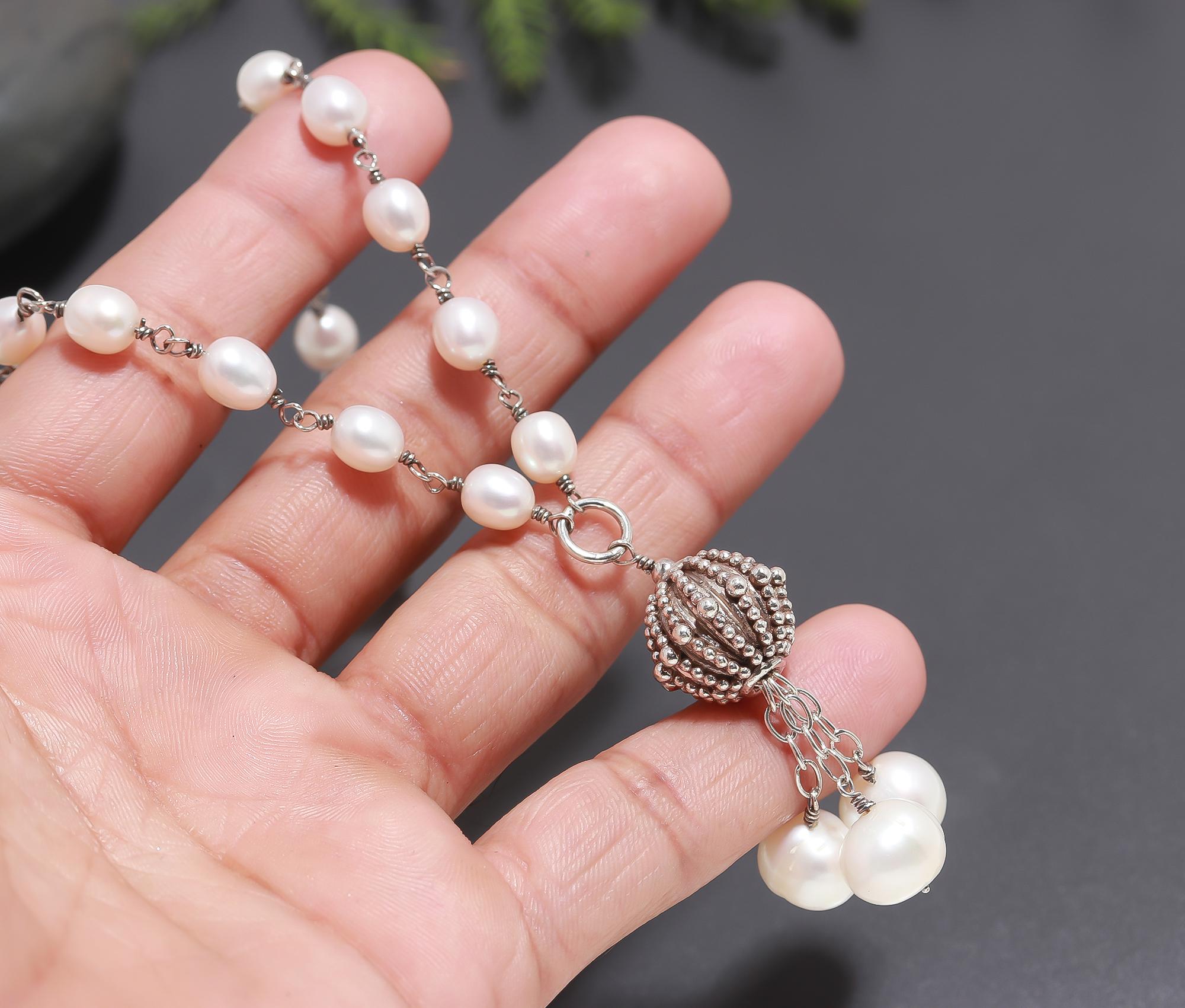925 Silver Freshwater Pearl Beaded Necklace