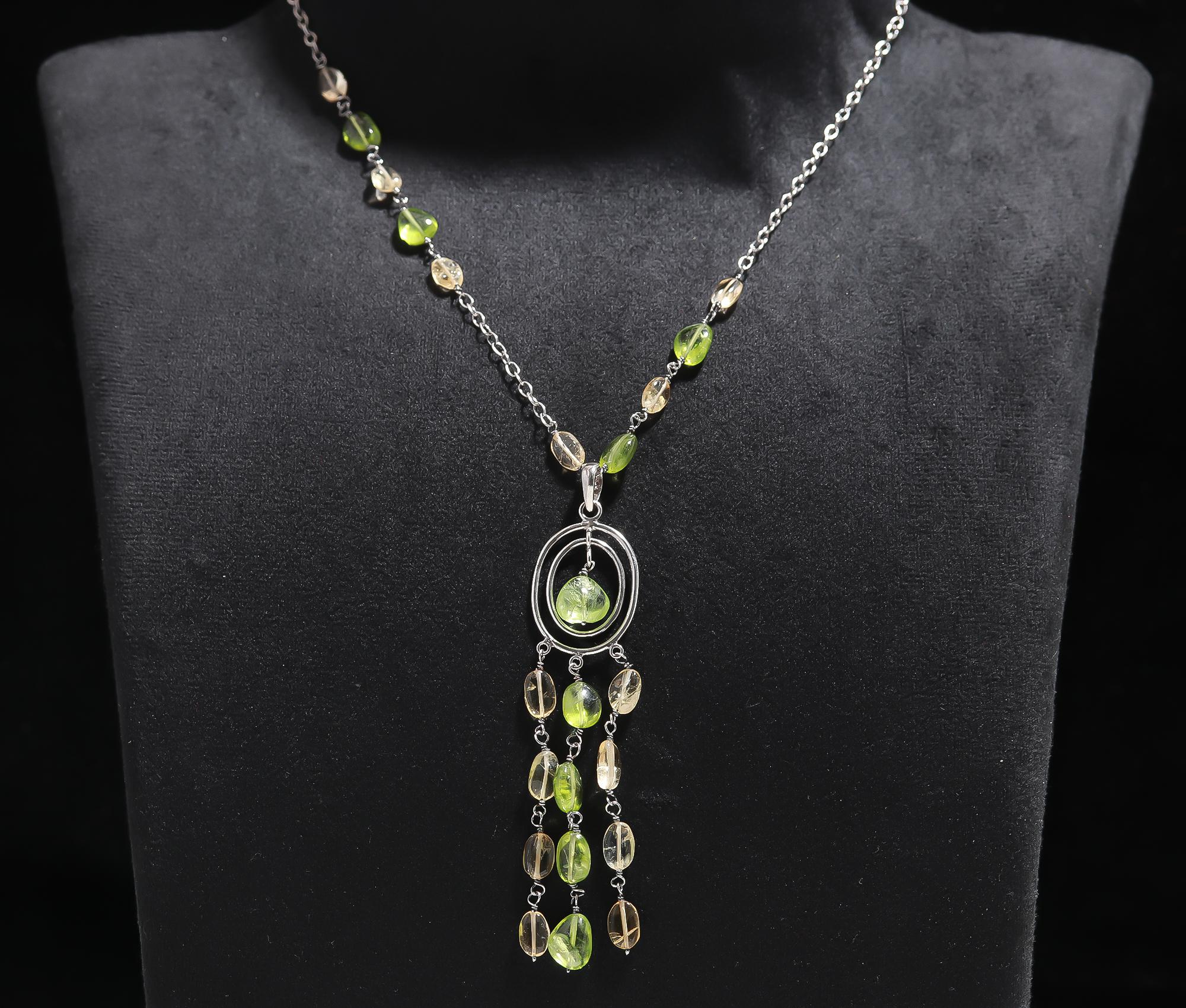 925 Silver Peridot and Citrine Beaded Necklace