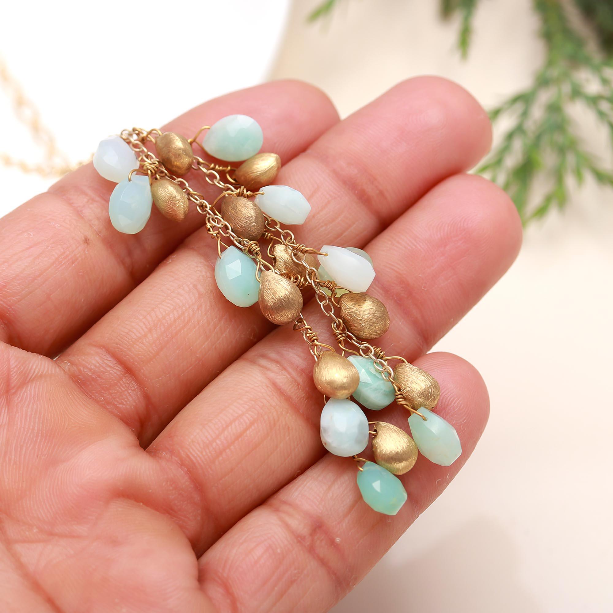 The Spring Cascade: Green Chalcedony & Gold Cluster Necklace