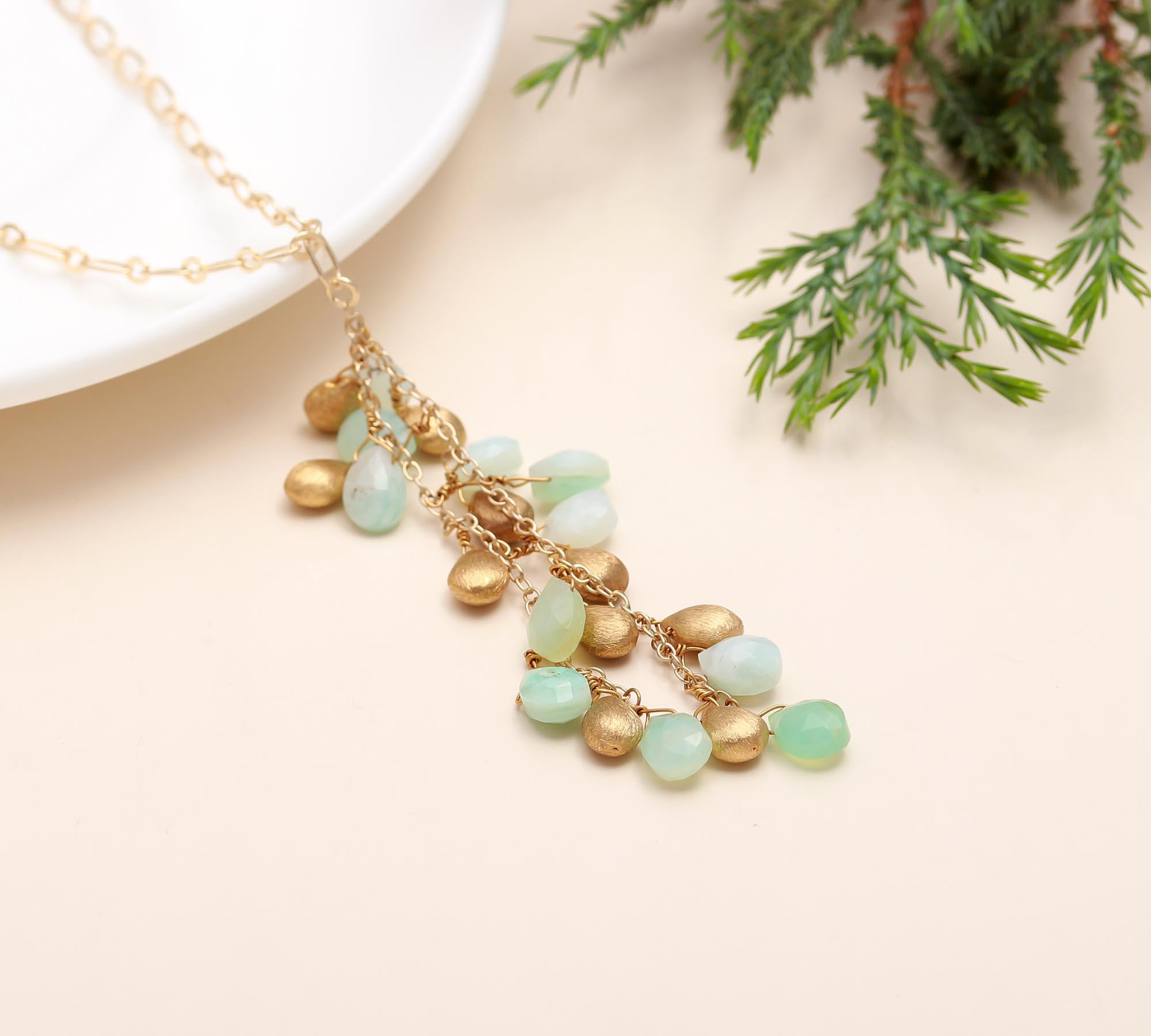 The Spring Cascade: Green Chalcedony & Gold Cluster Necklace