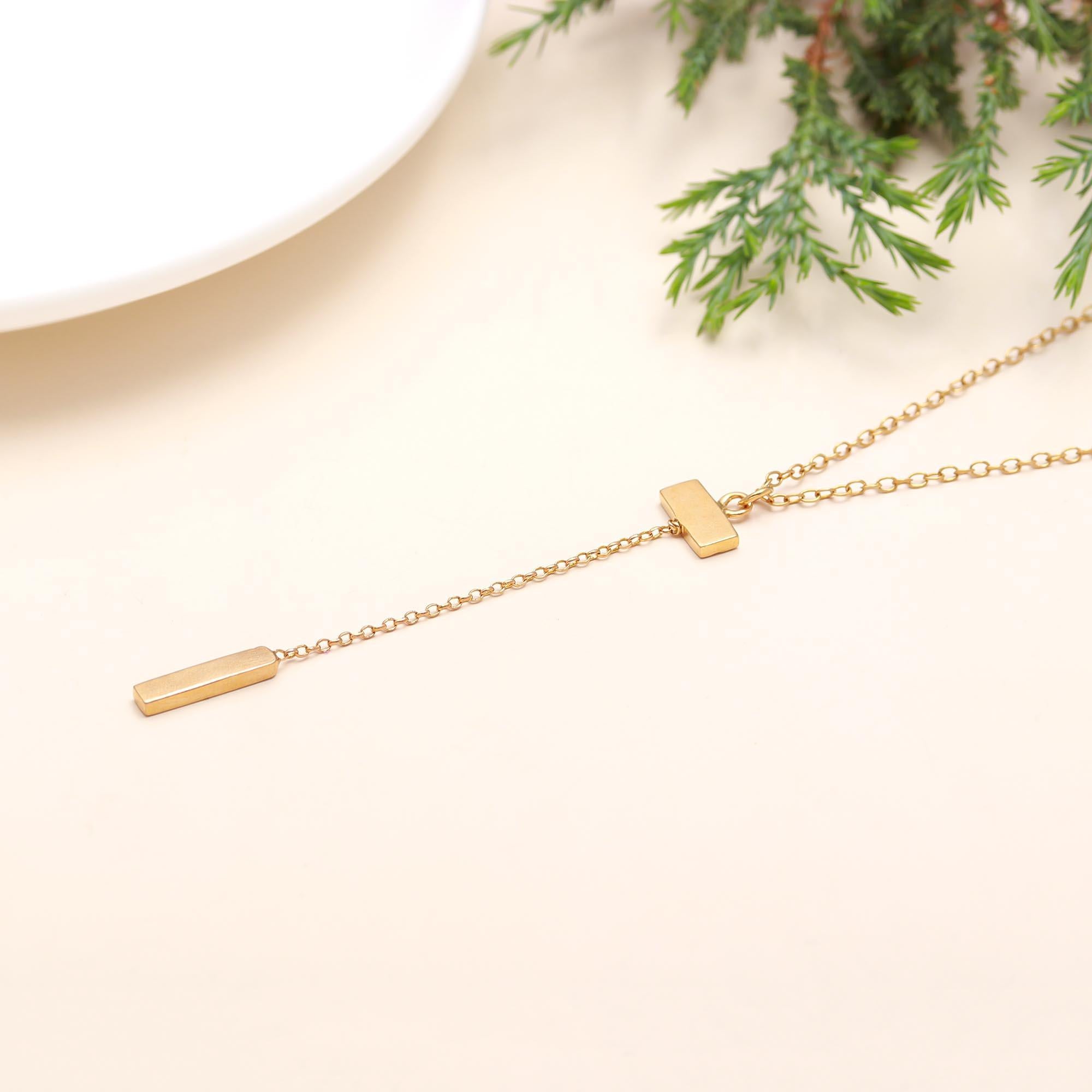 The Golden Linear: Minimalist Bar Drop Lariat Necklace