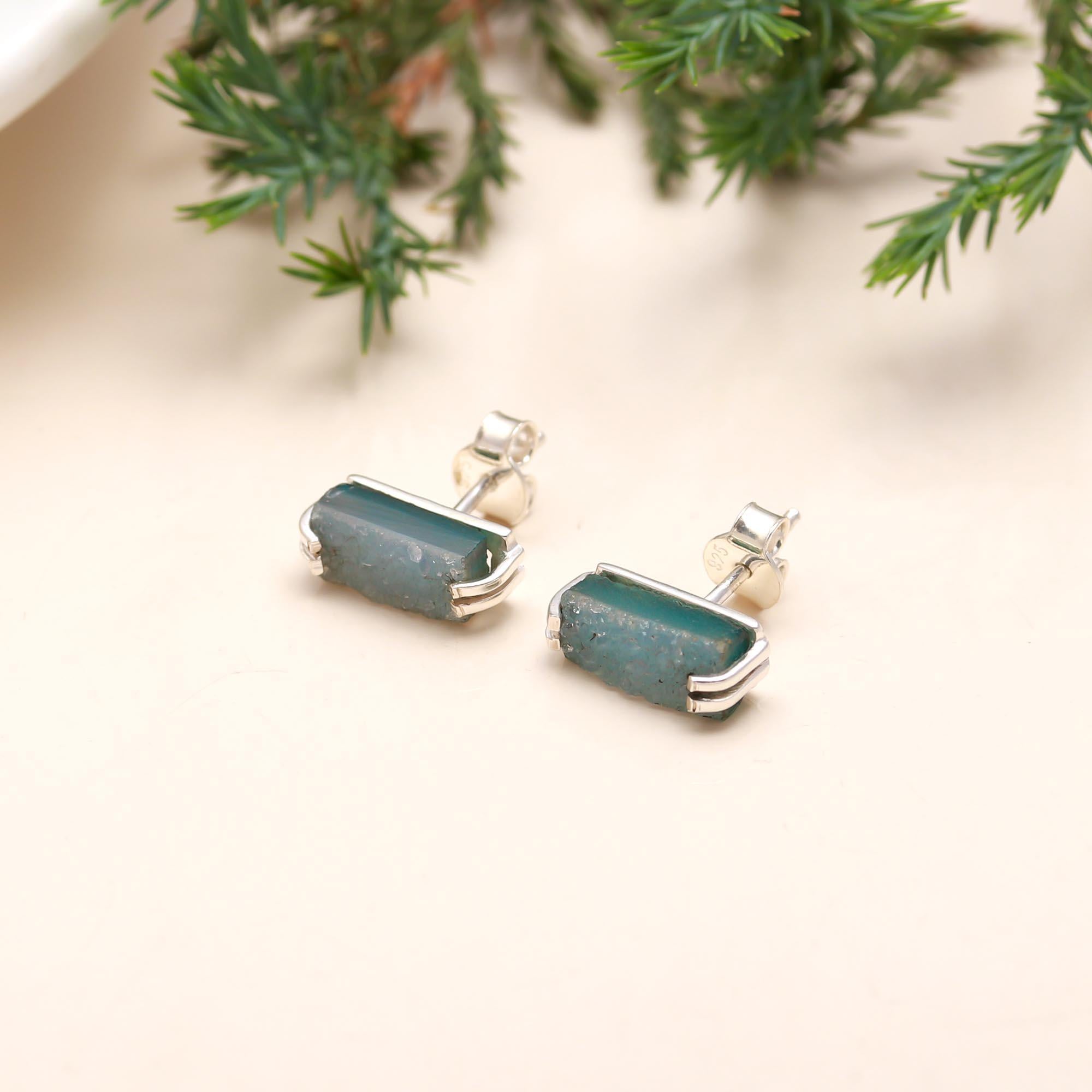 The Raw Azure: Rough Apatite Bar Studs