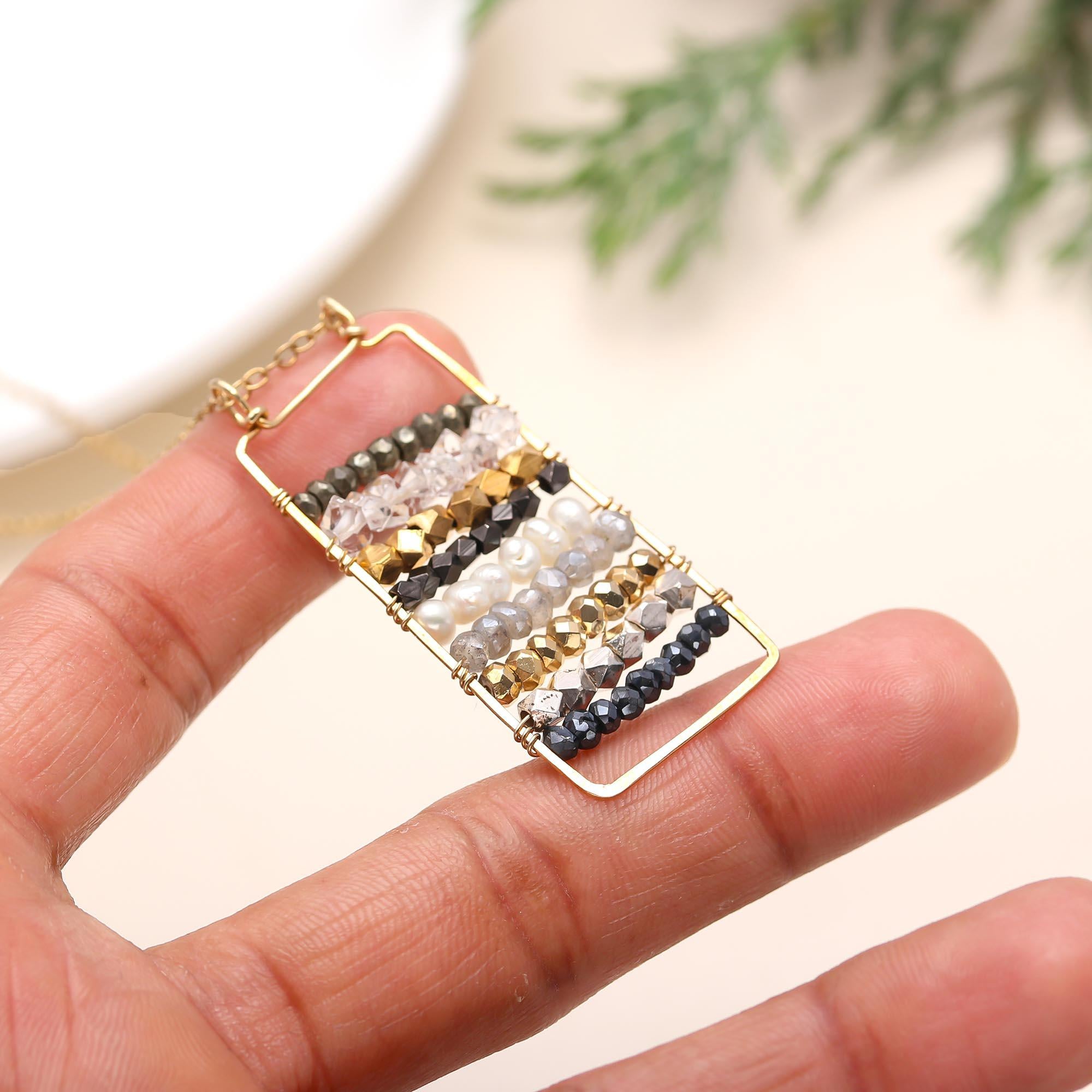 The Weaver’s Frame: Wire Wrapped Gemstone Bar Necklace