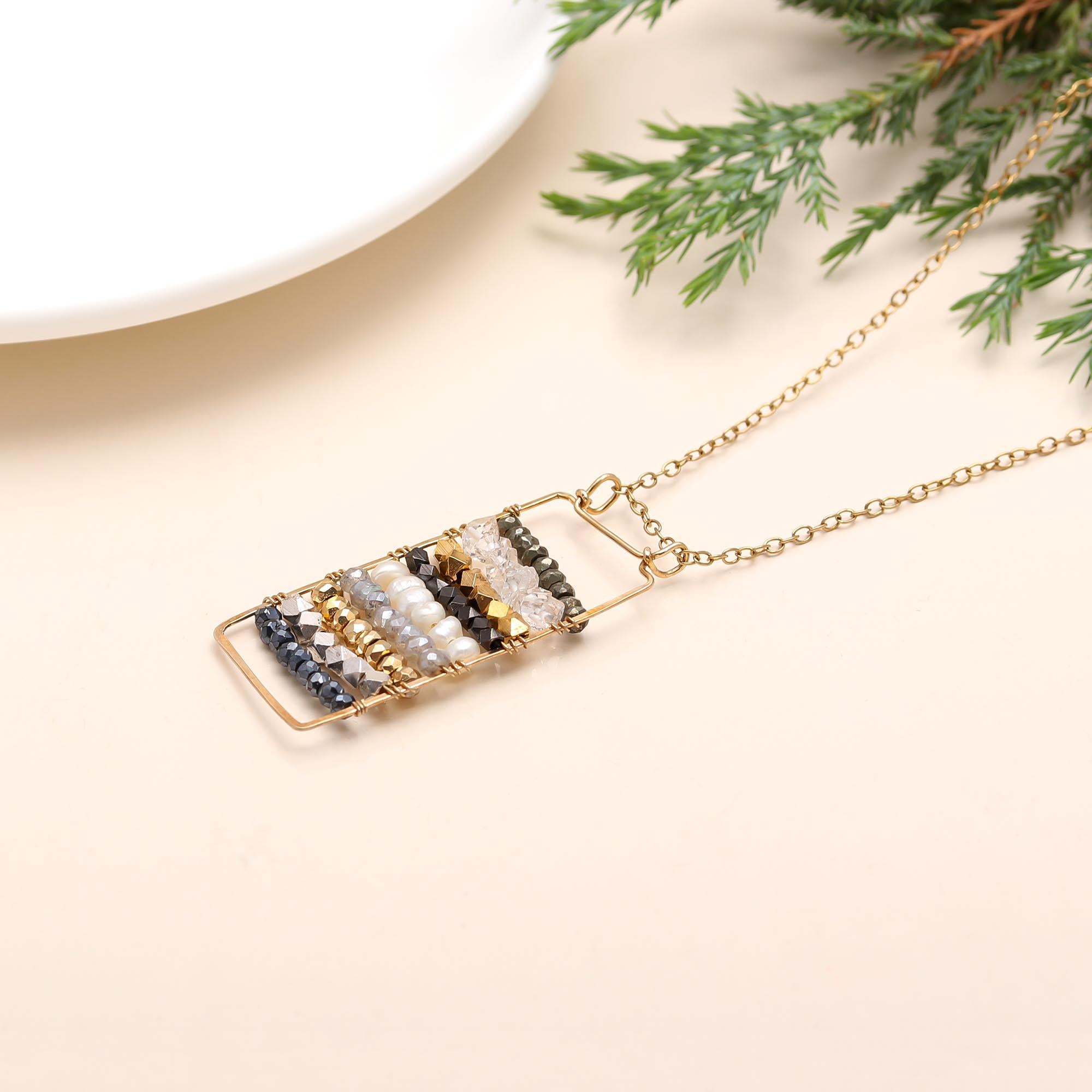 The Weaver’s Frame: Wire Wrapped Gemstone Bar Necklace